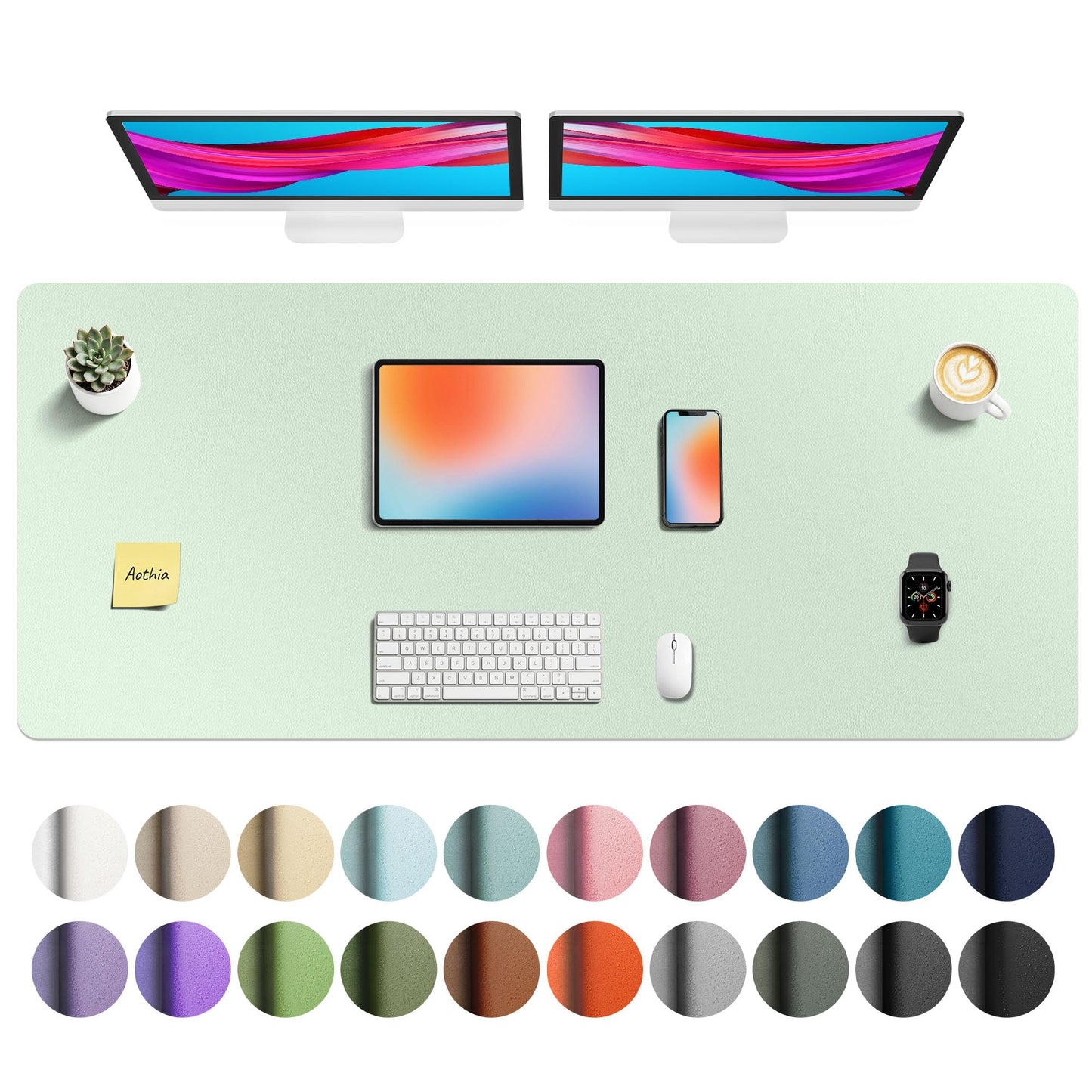 Aothia Leather Office Desk Pad Protector, Non-Slip PU Leather Desk Blotter, Waterproof Laptop Writing Mouse Pad for Office and Home, Black, 31.5" x 15.7"