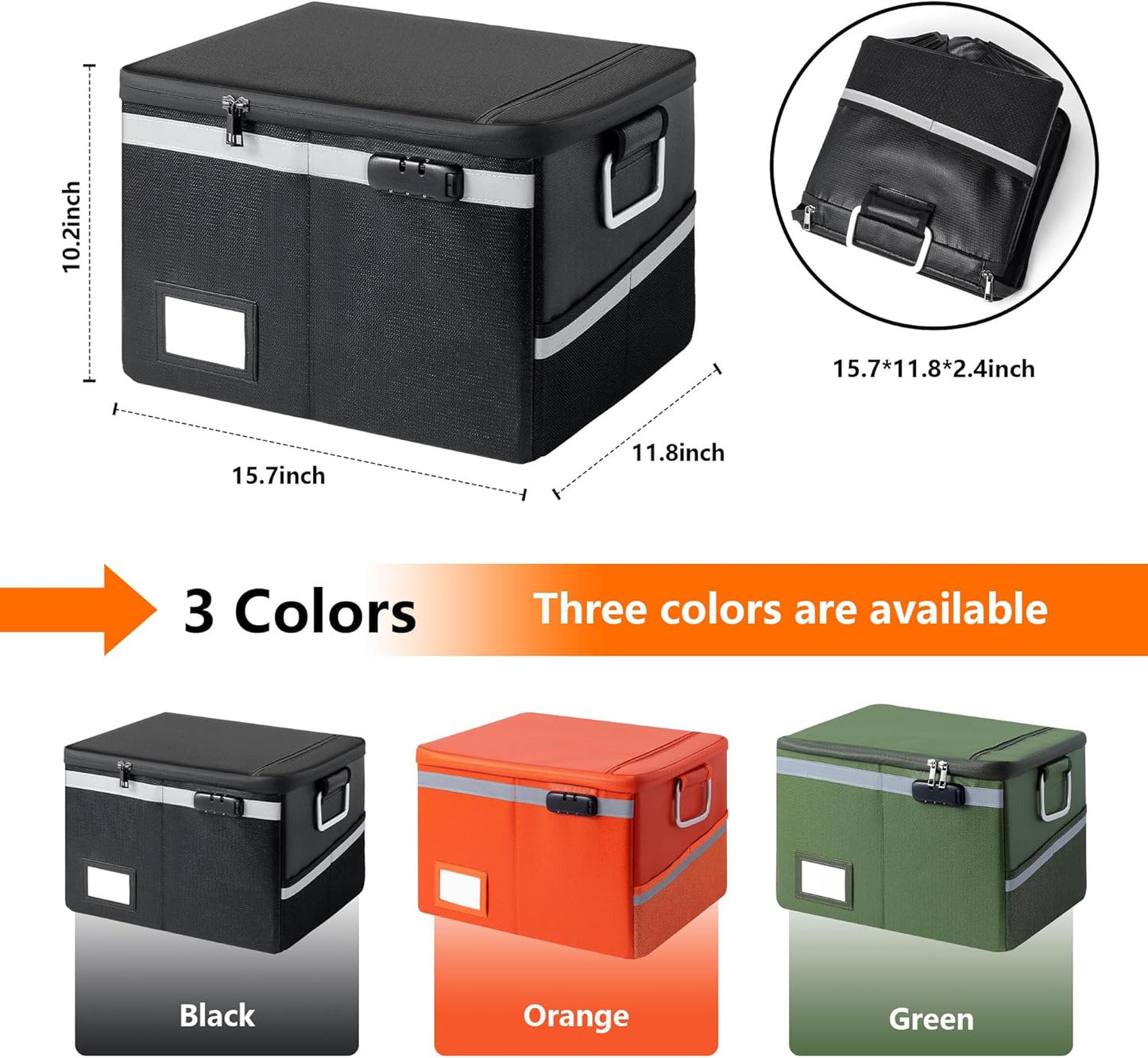 Fireproof Waterproof Document Box with Lock Collapsible Portable File Organizer Hard Shell Storage for Hanging Letter Legal Folders Home Office Safe Black 15.7x11.2x10.2in