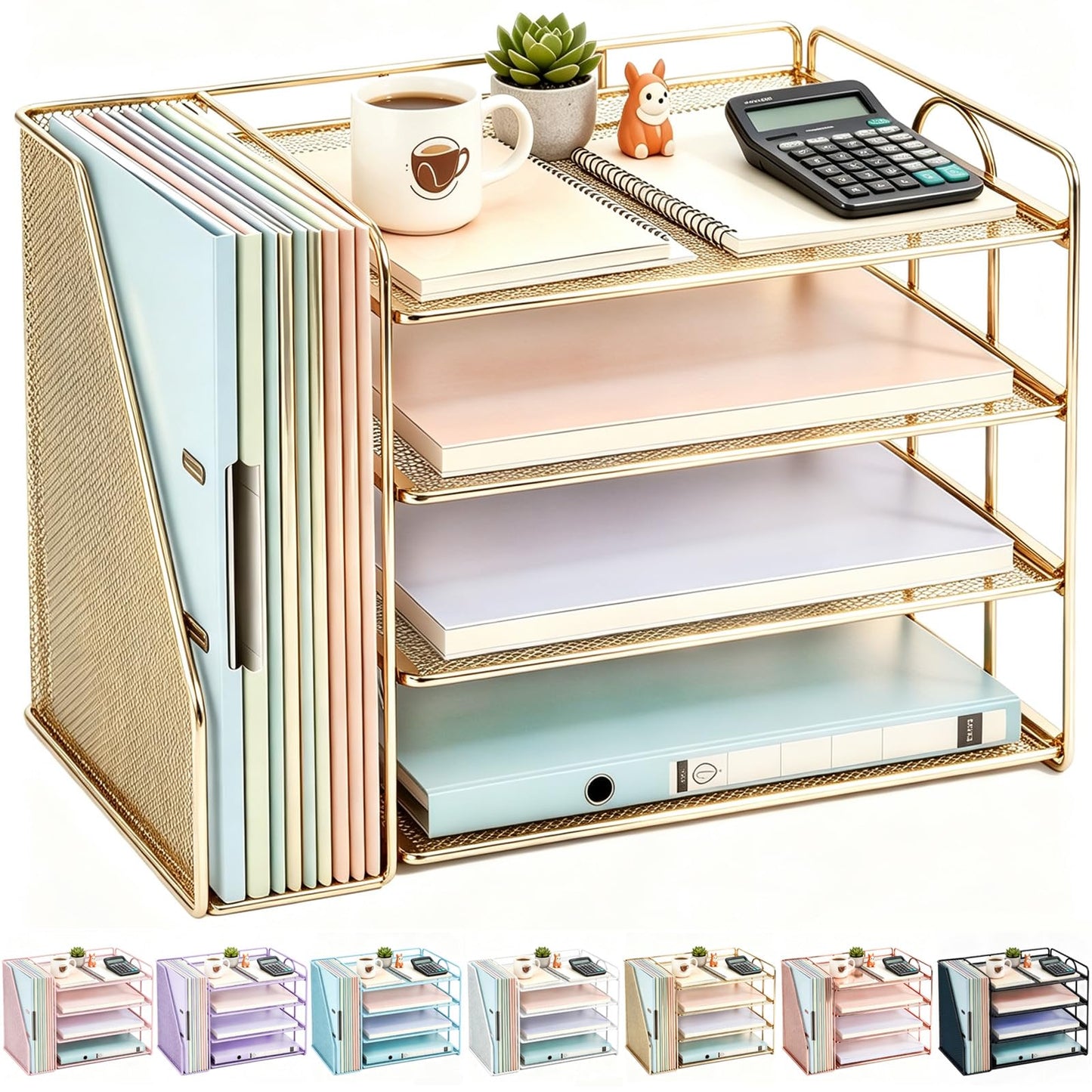 gianotter 4-Tier Paper Organizer With Magazine Holder | Desk Organizers and Accessories, File Organizer for Office Supplies Storag (Black, 4-Tier)