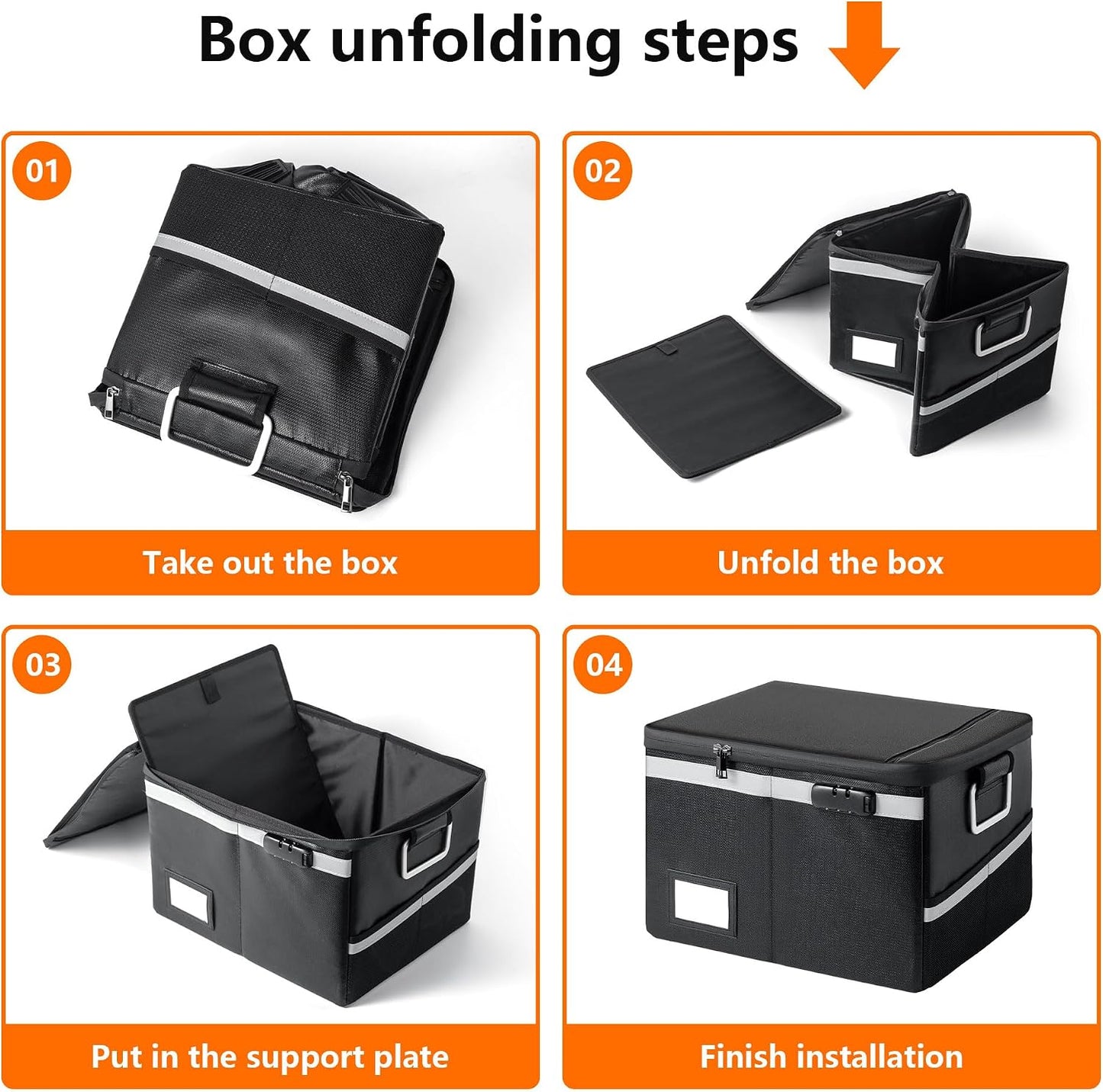 Fireproof Waterproof Document Box with Lock Collapsible Portable File Organizer Hard Shell Storage for Hanging Letter Legal Folders Home Office Safe Black 15.7x11.2x10.2in