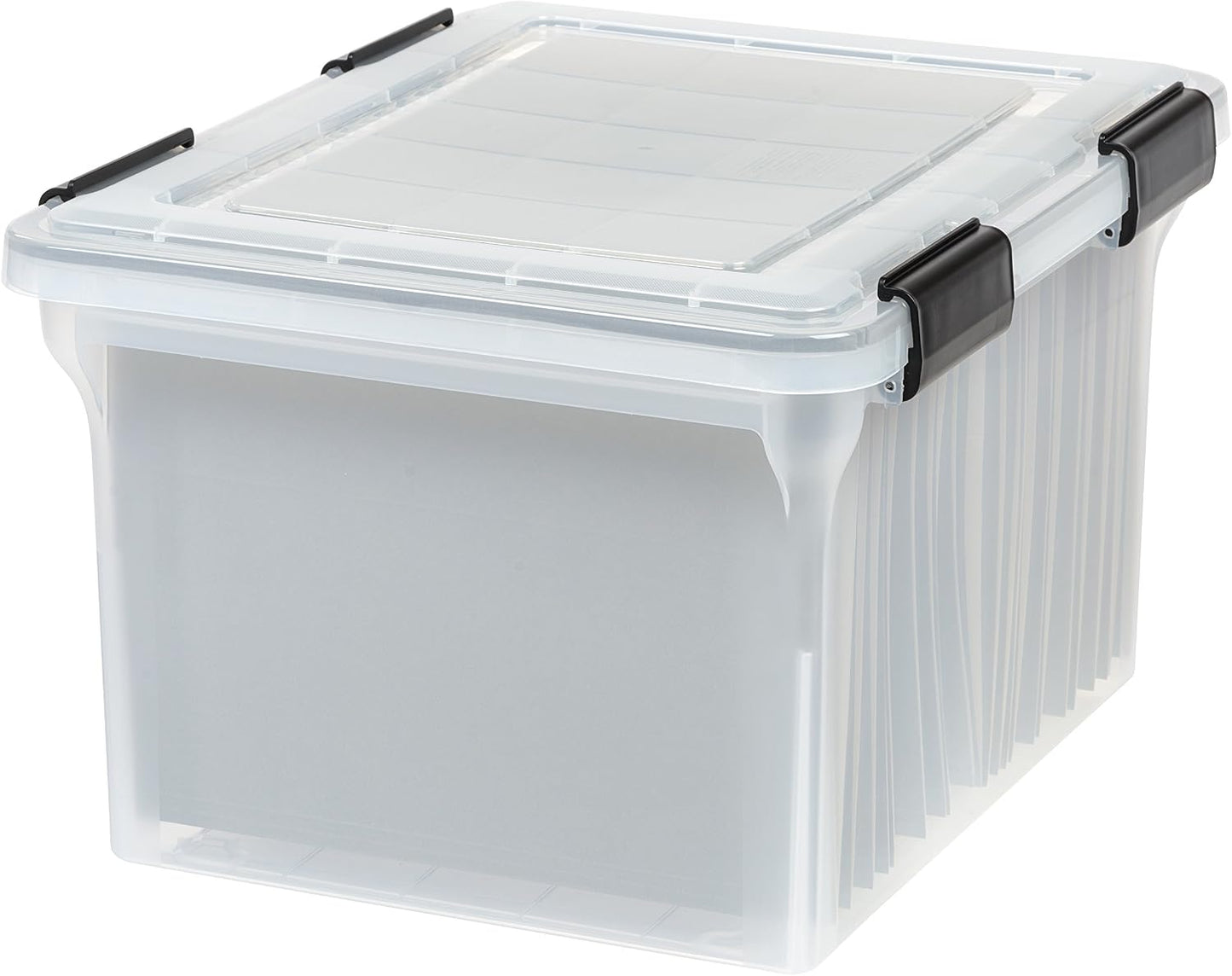 IRIS USA WeatherPro File Box Organizer, Letter/Legal, 32 Qt. Clear | Protect files and paperwork with a durable design featuring secure closure and convenient organization