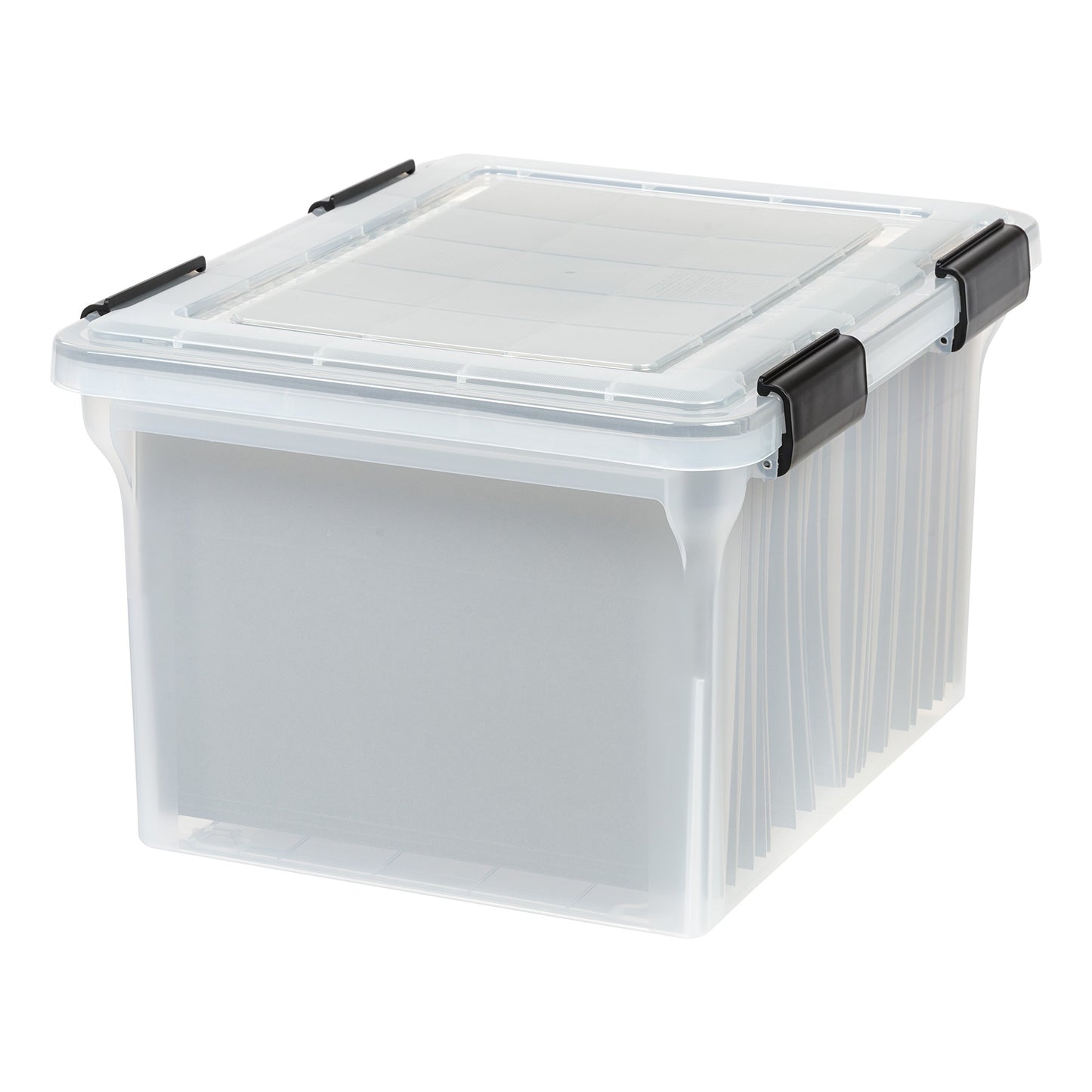 IRIS USA WeatherPro File Box Organizer, Letter/Legal, 32 Qt. Clear | Protect files and paperwork with a durable design featuring secure closure and convenient organization
