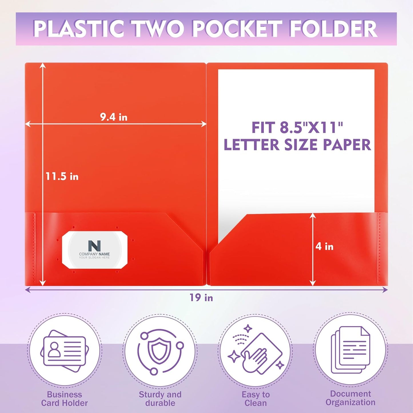 pmybupo 25 Pack Red 2 Pocket Folders Heavy-Duty Plastic Folders with Pockets,8.5x11 Document Folders for School and Office