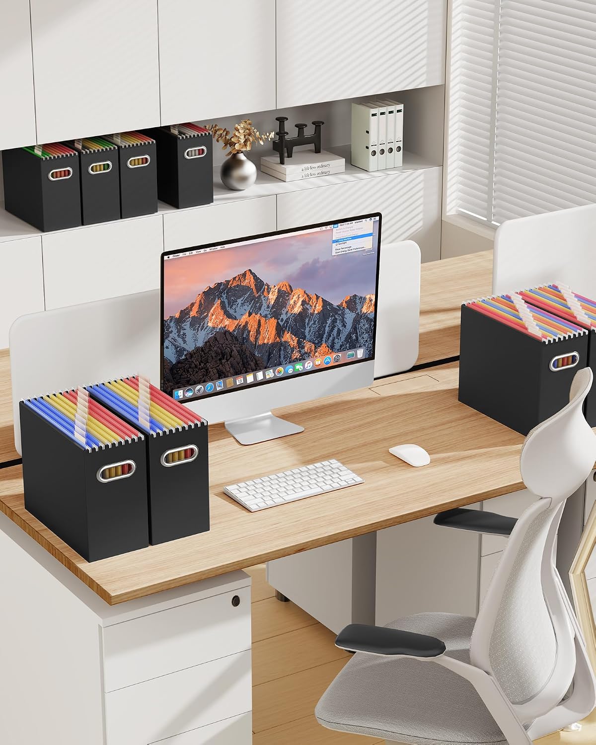 Portable Collapsible Cardboard File Box with Handle for Letter-Size | 4-Pack. Stainless Steel Handle. Label Stickers Included. Fits Letter Folders (Not Included). Home, Office, School, Dorm, Tax.