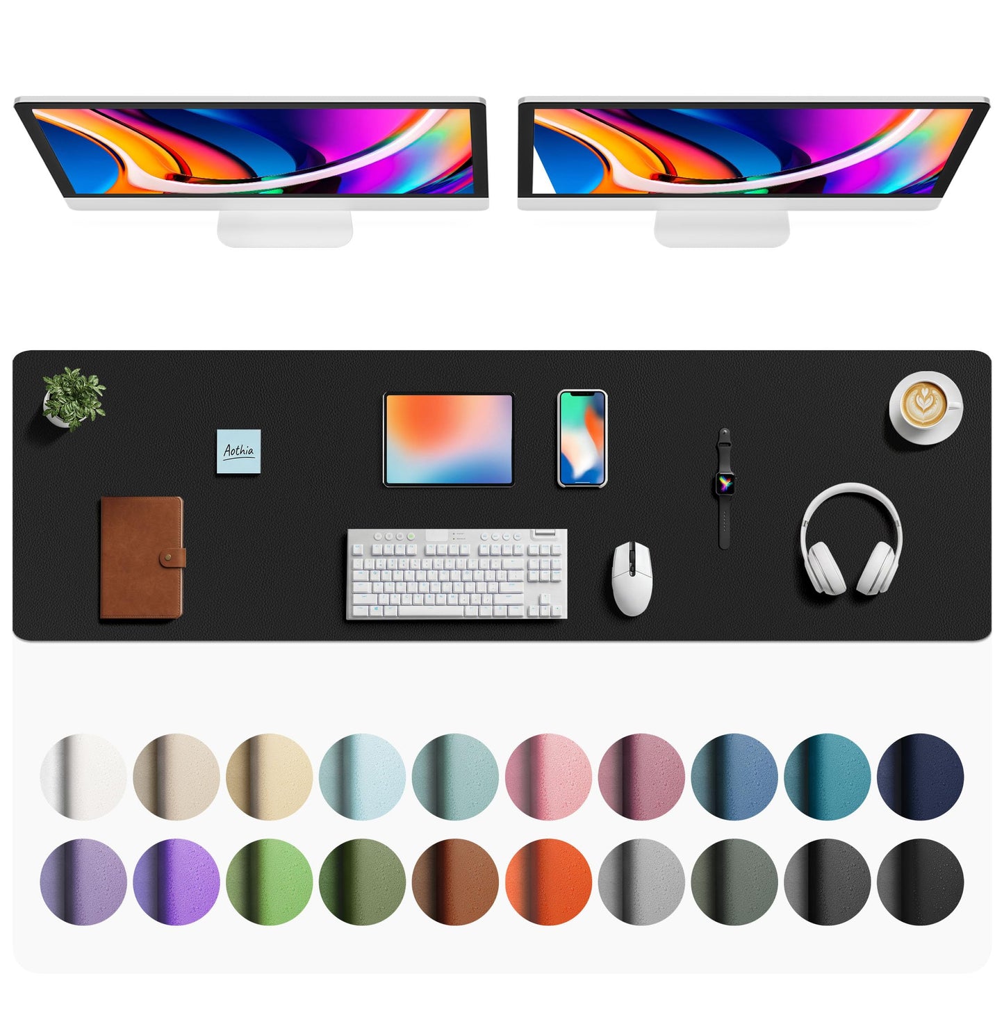 Aothia Leather Office Desk Pad Protector, Non-Slip PU Leather Desk Blotter, Waterproof Laptop Writing Mouse Pad for Office and Home, Black, 31.5" x 15.7"