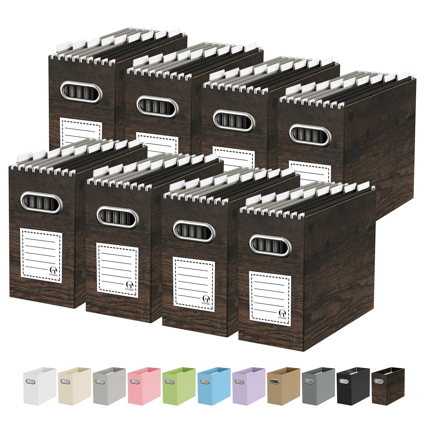 Portable Collapsible Cardboard File Box with Handle for Letter-Size | 4-Pack. Stainless Steel Handle. Label Stickers Included. Fits Letter Folders (Not Included). Home, Office, School, Dorm, Tax.