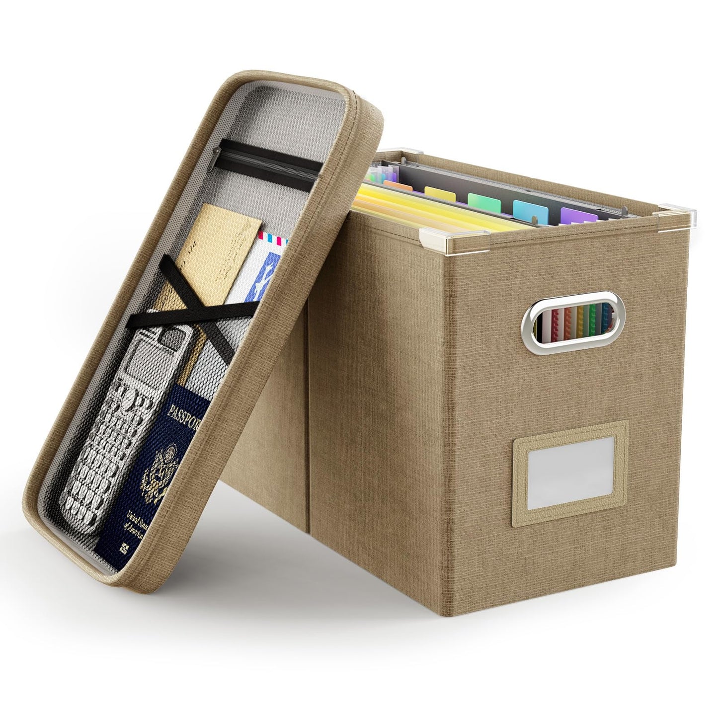 File Organizer Box with Lid, Hanging Filing File Box with Mesh Pocket, Document Organizer Box for Letter Files, Portable Storage Box(1 PCS, Green)