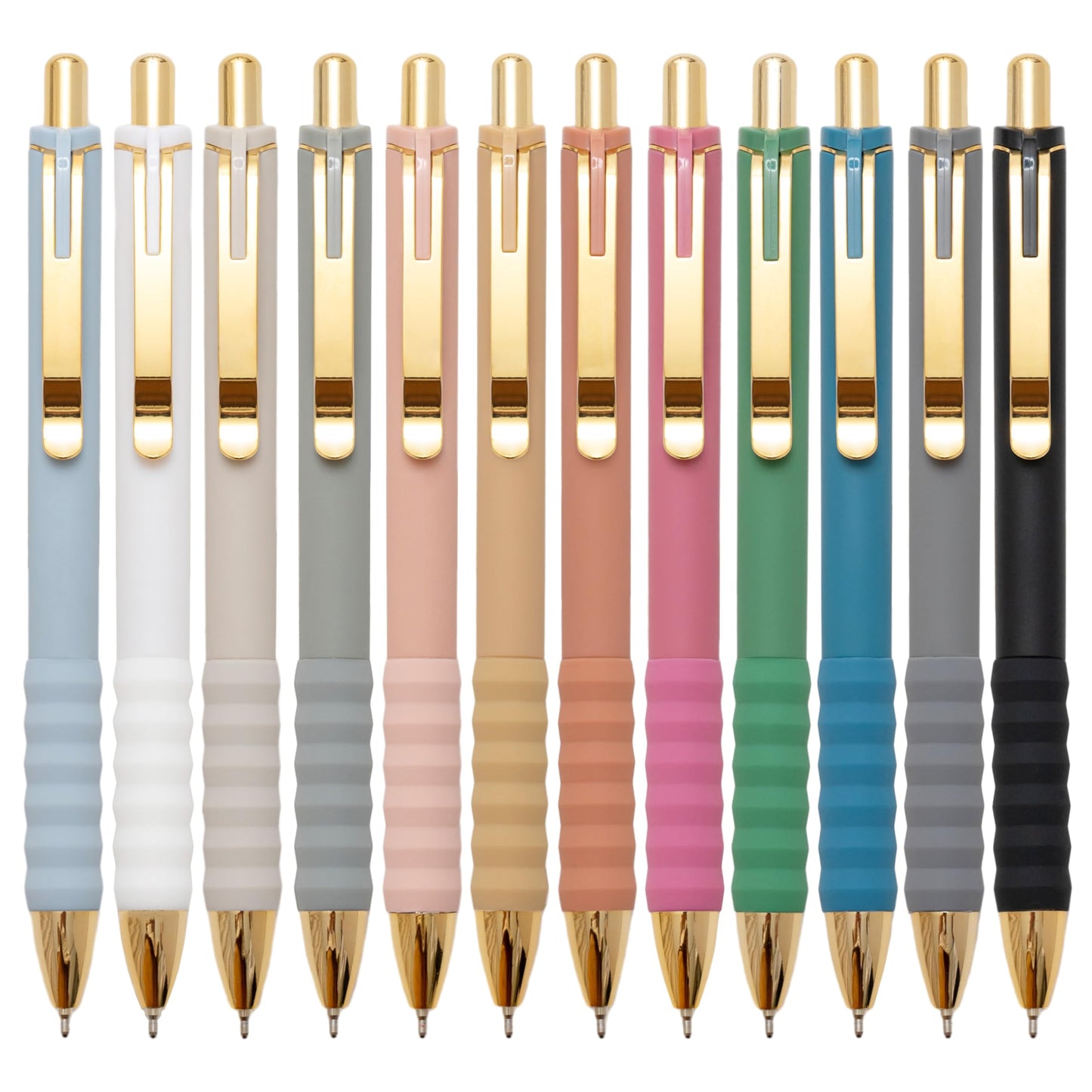 Linbsunne Ballpoint Pens Black Medium Point 1mm Pen with Super Soft Grip Ball Point Pen for Men Women Retractable Pens (gold-12 pcs)