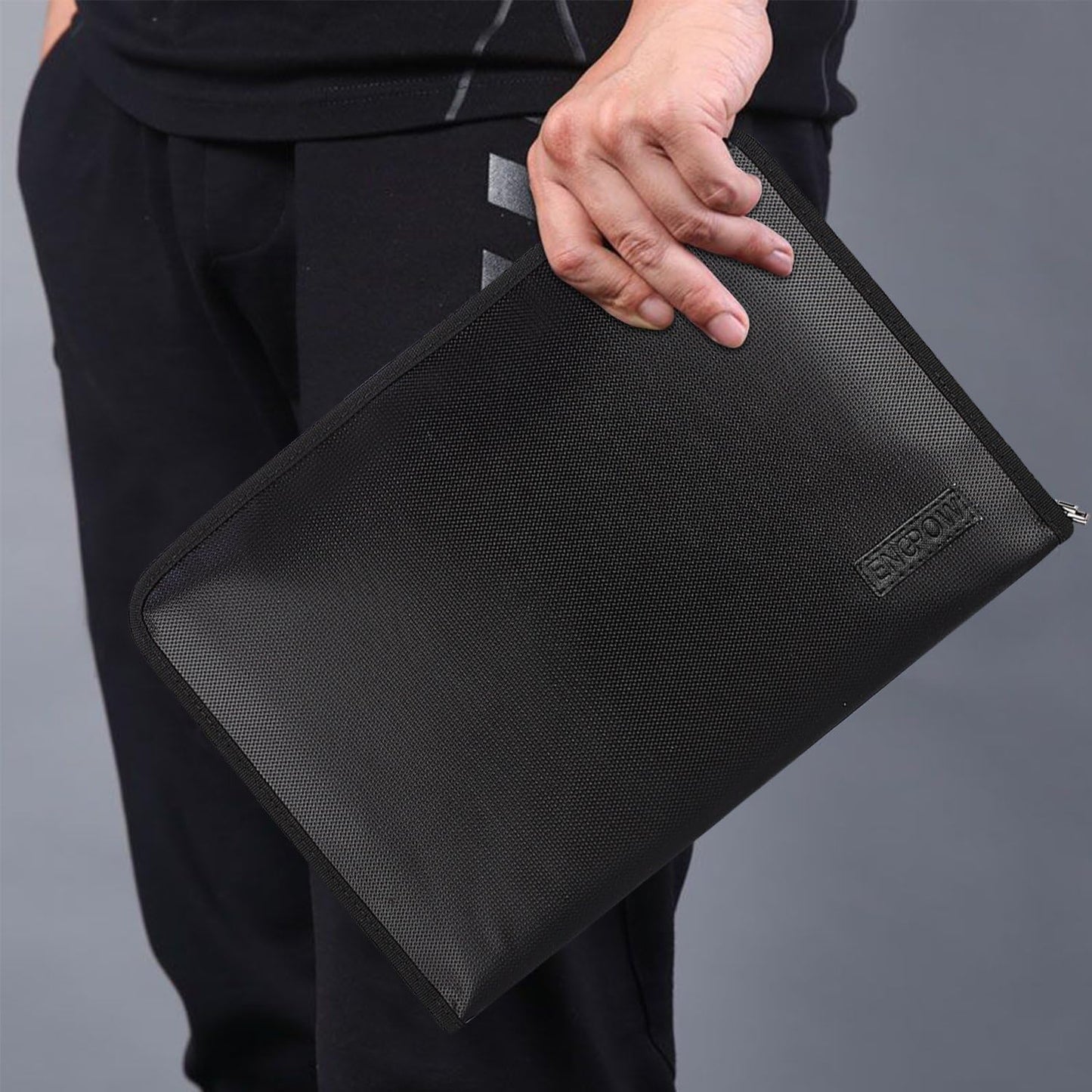 ENGPOW Fireproof Expanding File Folder, 3 Pockets Document Organizer Bag | File Organizer with Zipper＆Labels,Portable Wallet Pouch,Home Travel Safe Storage for A4/Letter Size Paper and More,Black