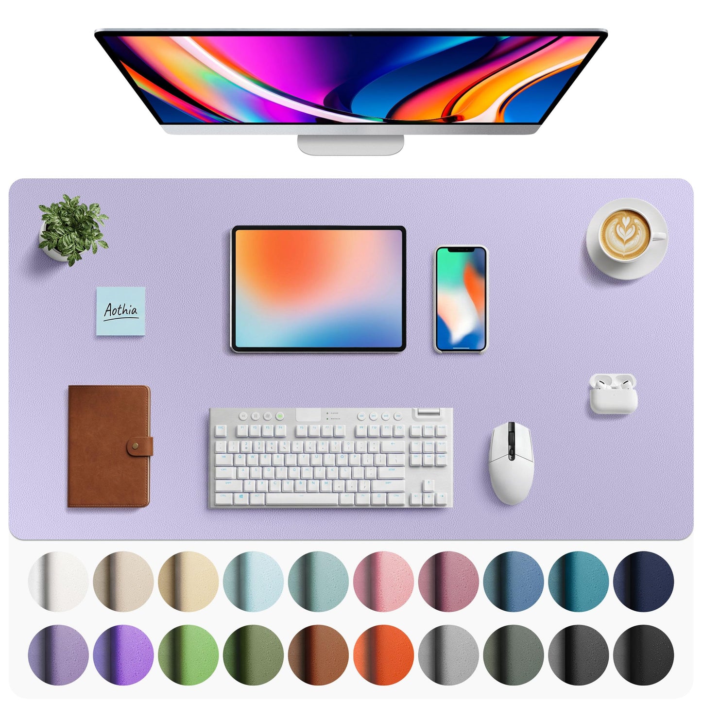 Aothia Leather Office Desk Pad Protector, Non-Slip PU Leather Desk Blotter, Waterproof Laptop Writing Mouse Pad for Office and Home, Black, 31.5" x 15.7"