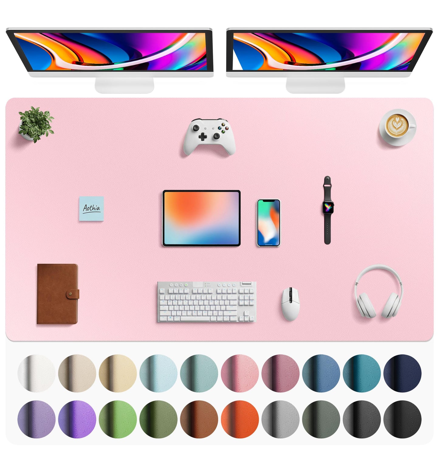 Aothia Leather Office Desk Pad Protector, Non-Slip PU Leather Desk Blotter, Waterproof Laptop Writing Mouse Pad for Office and Home, Black, 31.5" x 15.7"