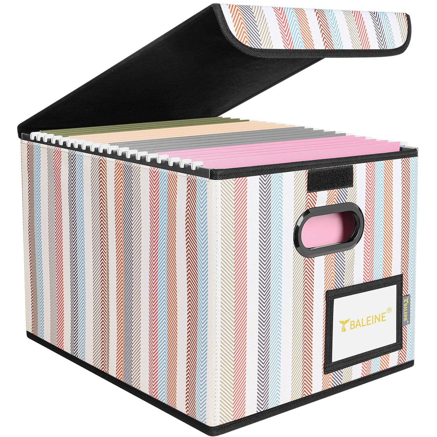 BALEINE File Organizer Box with Lid, Collapsible File Folder Organizer with Plastic Slide, Hanging File Folder Box for Office Document Storage (1 Pack, Black)