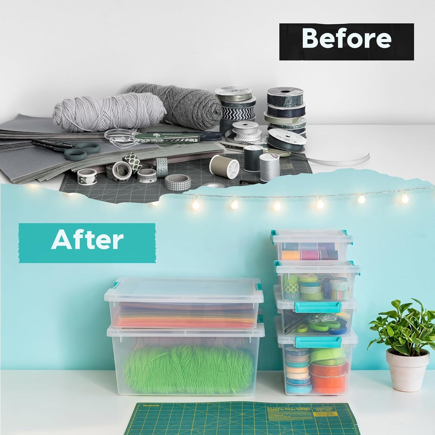 IRIS USA Storage Bins with Lids |Made in USA| 6 Qt - (4-Pack) - Clear | Sensory Craft Organizers, Plastic Clip Box Totes, Flat Containers for Organizing Paper, Office, Art & Study Supplies