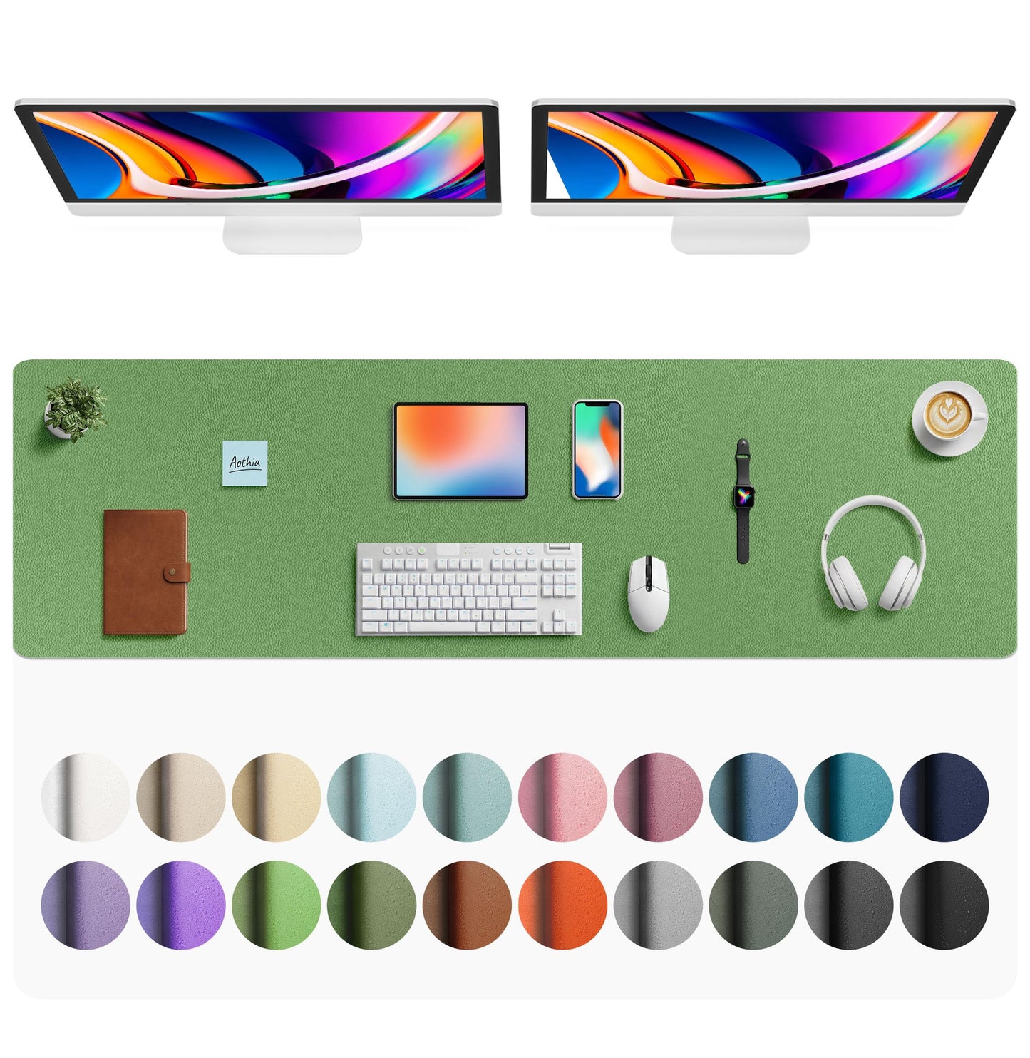 Aothia Leather Office Desk Pad Protector, Non-Slip PU Leather Desk Blotter, Waterproof Laptop Writing Mouse Pad for Office and Home, Black, 31.5" x 15.7"