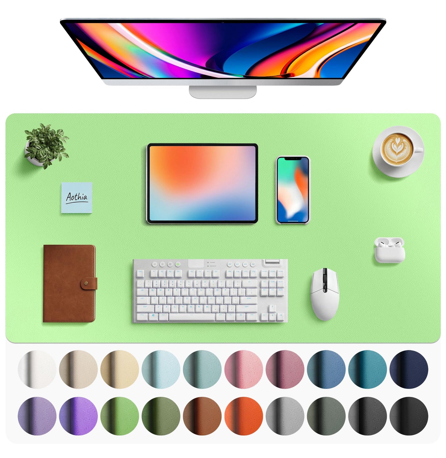 Aothia Leather Office Desk Pad Protector, Non-Slip PU Leather Desk Blotter, Waterproof Laptop Writing Mouse Pad for Office and Home, Black, 31.5" x 15.7"
