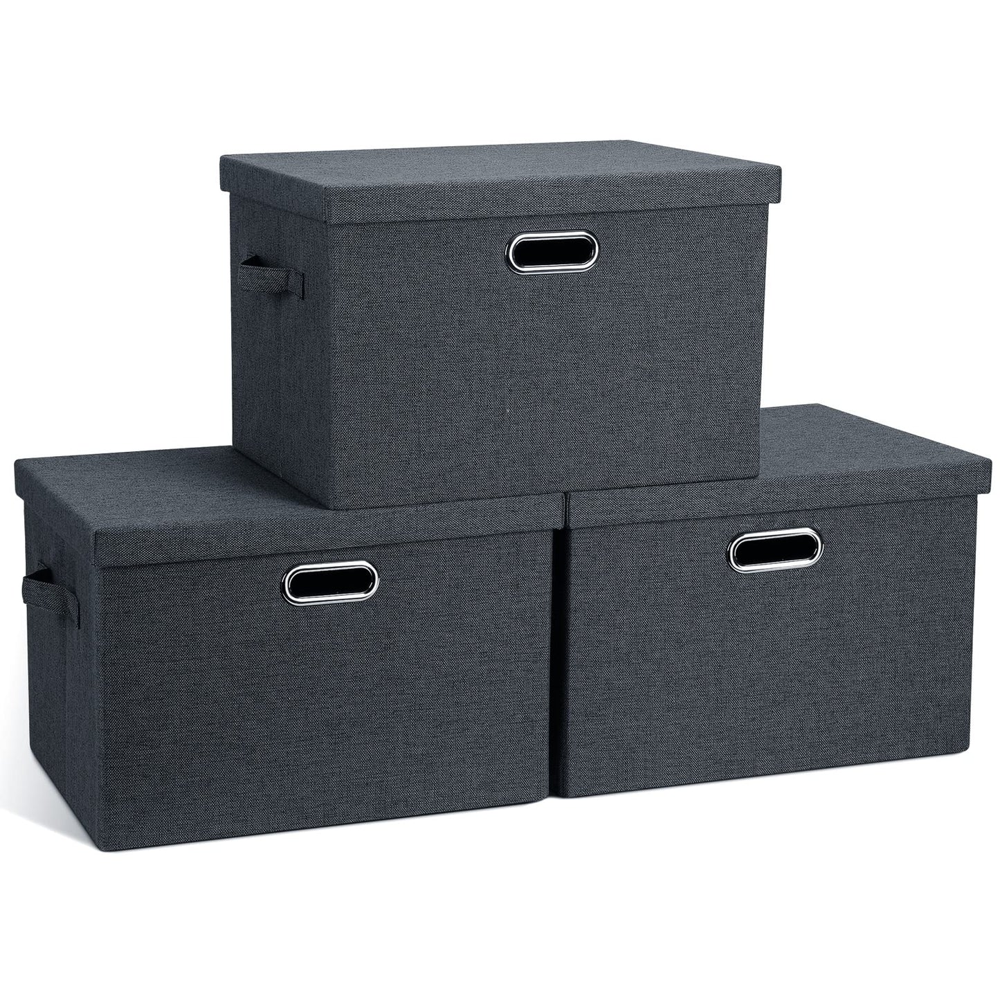 Graciadeco Large Quart Collapsible Stackable Storage Bins with Lids, 3 Packs Beige Linen Fabric Closet Boxes with Lids, Storage Cube Baskets Container Organizers for Bedroom Office(16.6 x 11.7 x 10.8) | 36 Quart 3 Pack Beige Collapsible Stackable Linen Fa
