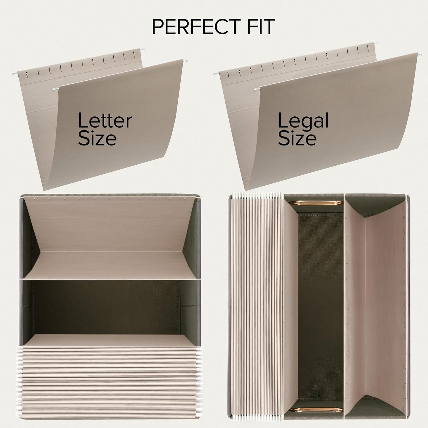 Decorative File Organizer Box Set of 2 - Collapsible Linen Filing Cabinets | Stores Documents and Hanging File Folders - Portable Office Crates with Lid and Handles for Easy Slide Access