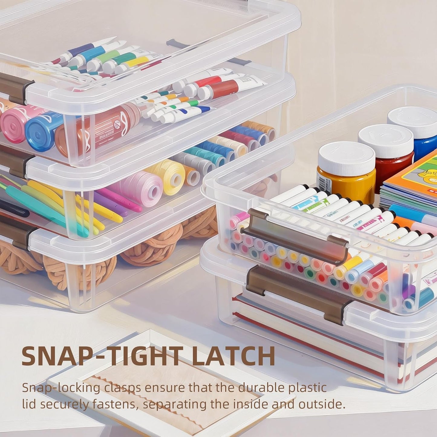 Citylife 3 PCS Plastic Storage Bins with Latching Lids Portable Project Case Clear File Box Stackable Storage Containers for Organizing A4 Paper, Photo, Document, Scrapbook