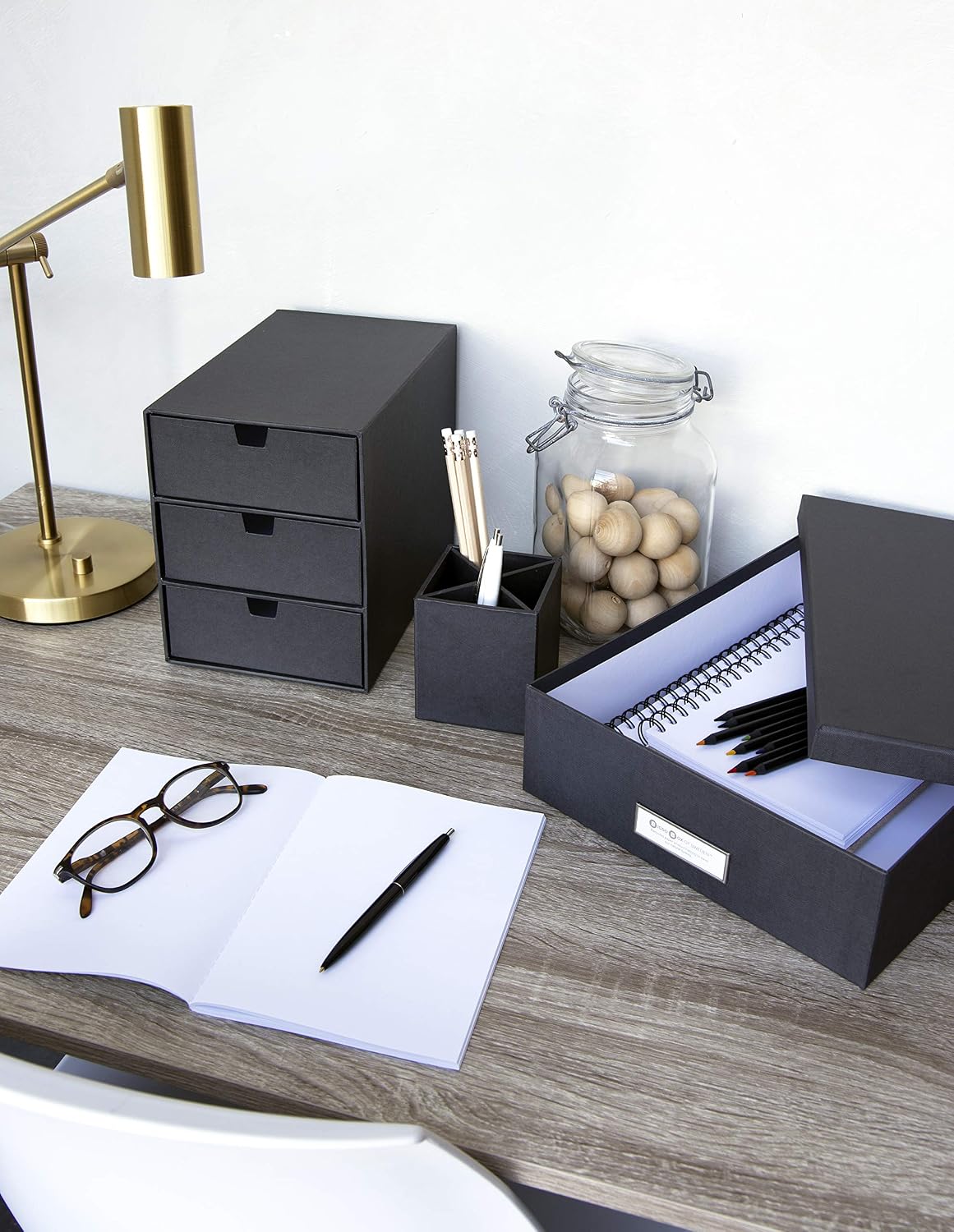 Bigso Oskar Fiberboard Label Frame Document Letter Box - File Organizer Box for Important Paperwork - Durable Document Storage with a Lid & Metal Label Window - 3.3 in x 10.2 in x 13.8 in - White