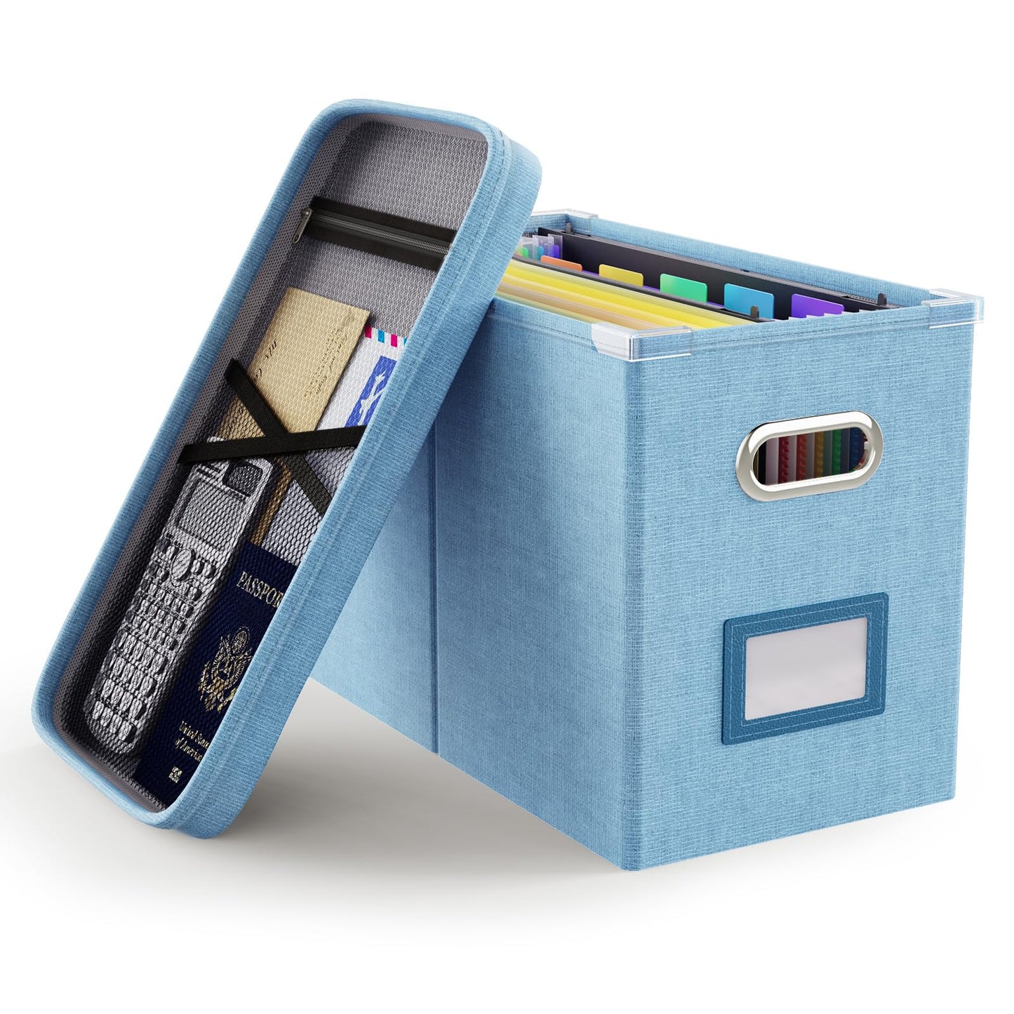 File Organizer Box with Lid, Hanging Filing File Box with Mesh Pocket, Document Organizer Box for Letter Files, Portable Storage Box(1 PCS, Green)