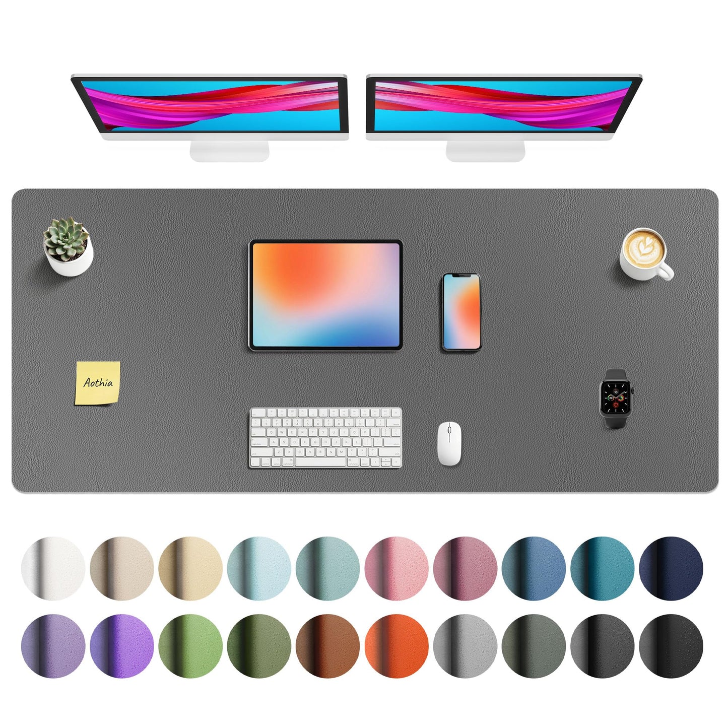 Aothia Leather Office Desk Pad Protector, Non-Slip PU Leather Desk Blotter, Waterproof Laptop Writing Mouse Pad for Office and Home, Black, 31.5" x 15.7"