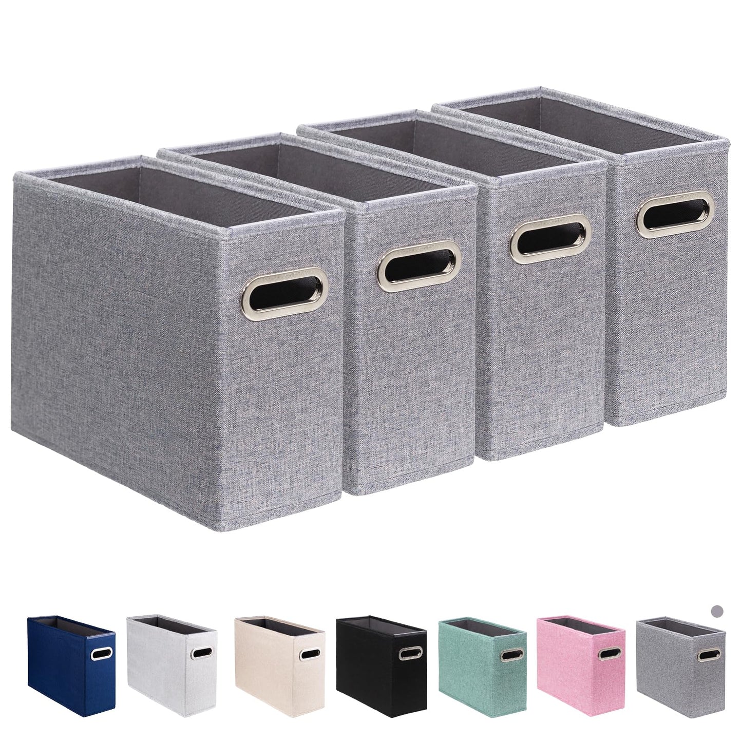 4 Pack Letter Size File Storage Box Collapsible, Fabric Hanging File Folders Organizer, Portable Office Document Holder with Metal Handle, Smooth PVC Rails, Beige