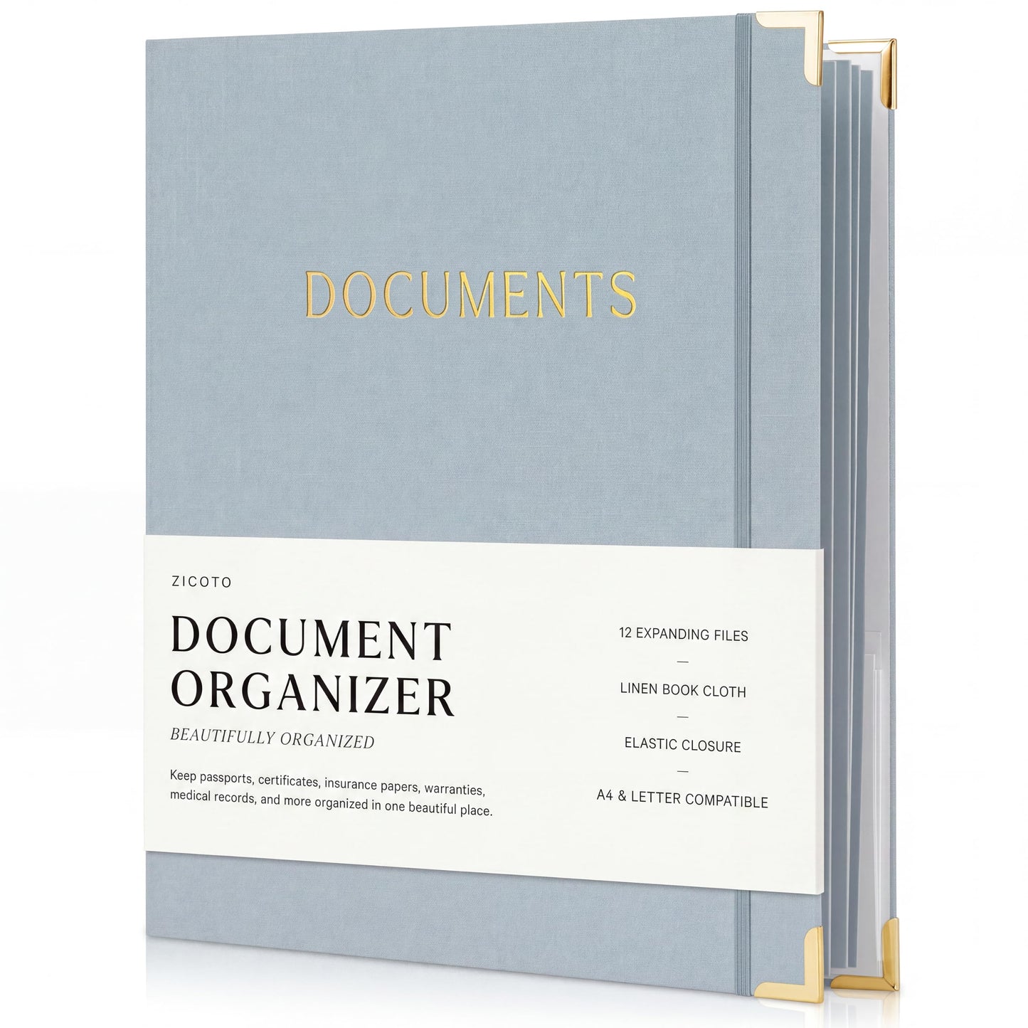 Important Document Organizer Set with Folders - Complete Linen Ring Binder Set Safely Stores All Documents & Files in One Place - Easy to Use Expanding Storage Incl. Envelopes, Pockets & Labels