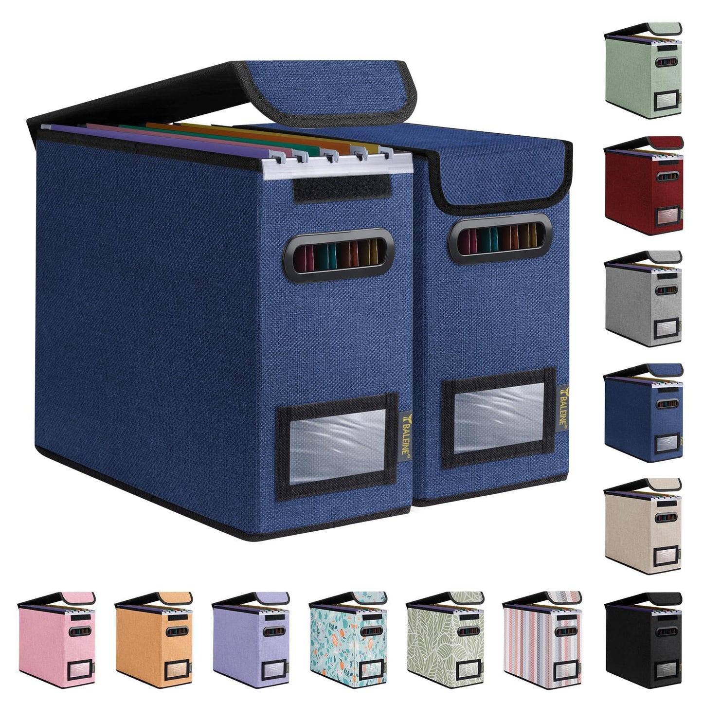 BALEINE File Organizer Box with Lid, Collapsible File Folder Organizer with Plastic Slide, Hanging File Folder Box for Office Document Storage (1 Pack, Black)