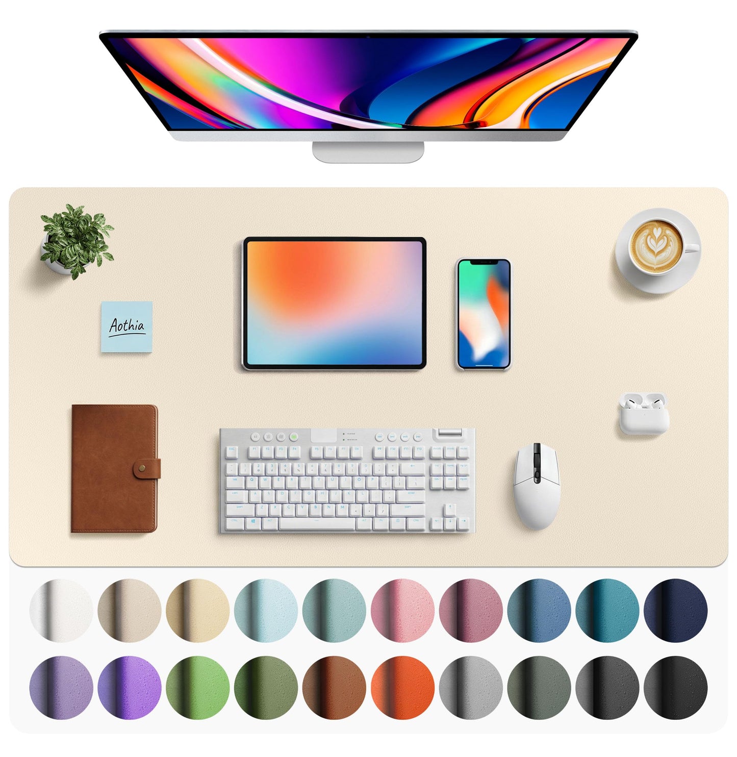 Aothia Leather Office Desk Pad Protector, Non-Slip PU Leather Desk Blotter, Waterproof Laptop Writing Mouse Pad for Office and Home, Black, 31.5" x 15.7"