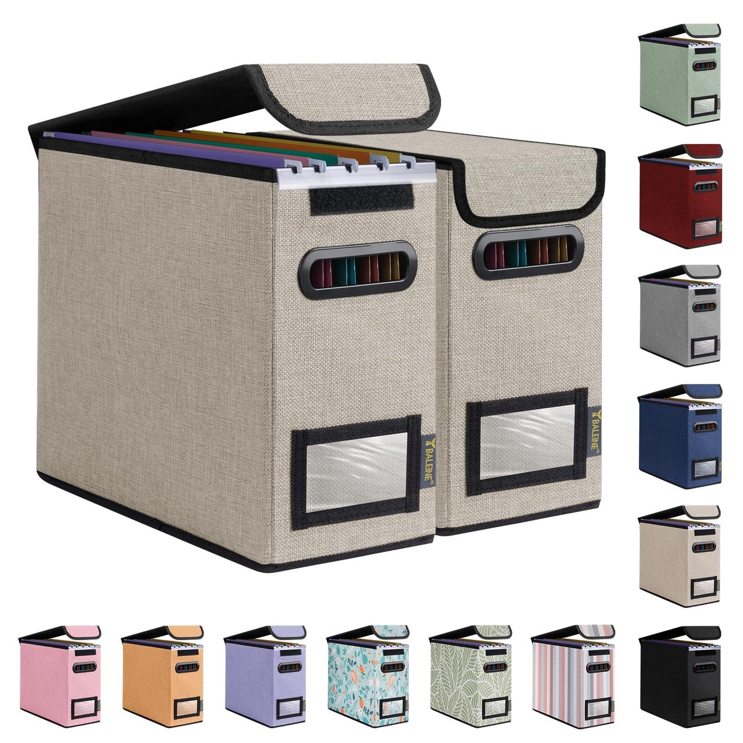 BALEINE File Organizer Box with Lid, Collapsible File Folder Organizer with Plastic Slide, Hanging File Folder Box for Office Document Storage (Tab Friendly, 1 Pack, Black)