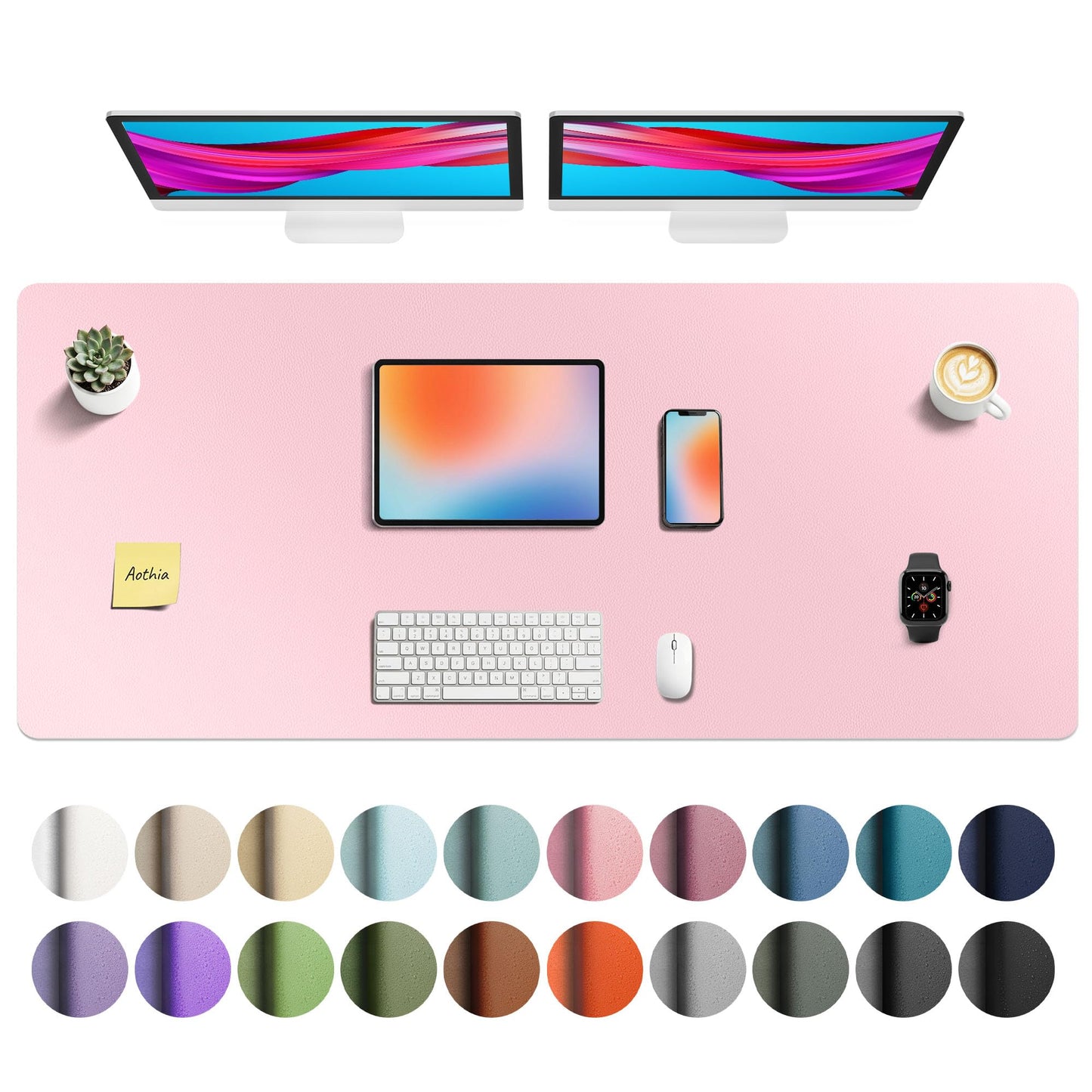 Aothia Leather Office Desk Pad Protector, Non-Slip PU Leather Desk Blotter, Waterproof Laptop Writing Mouse Pad for Office and Home, Black, 31.5" x 15.7"