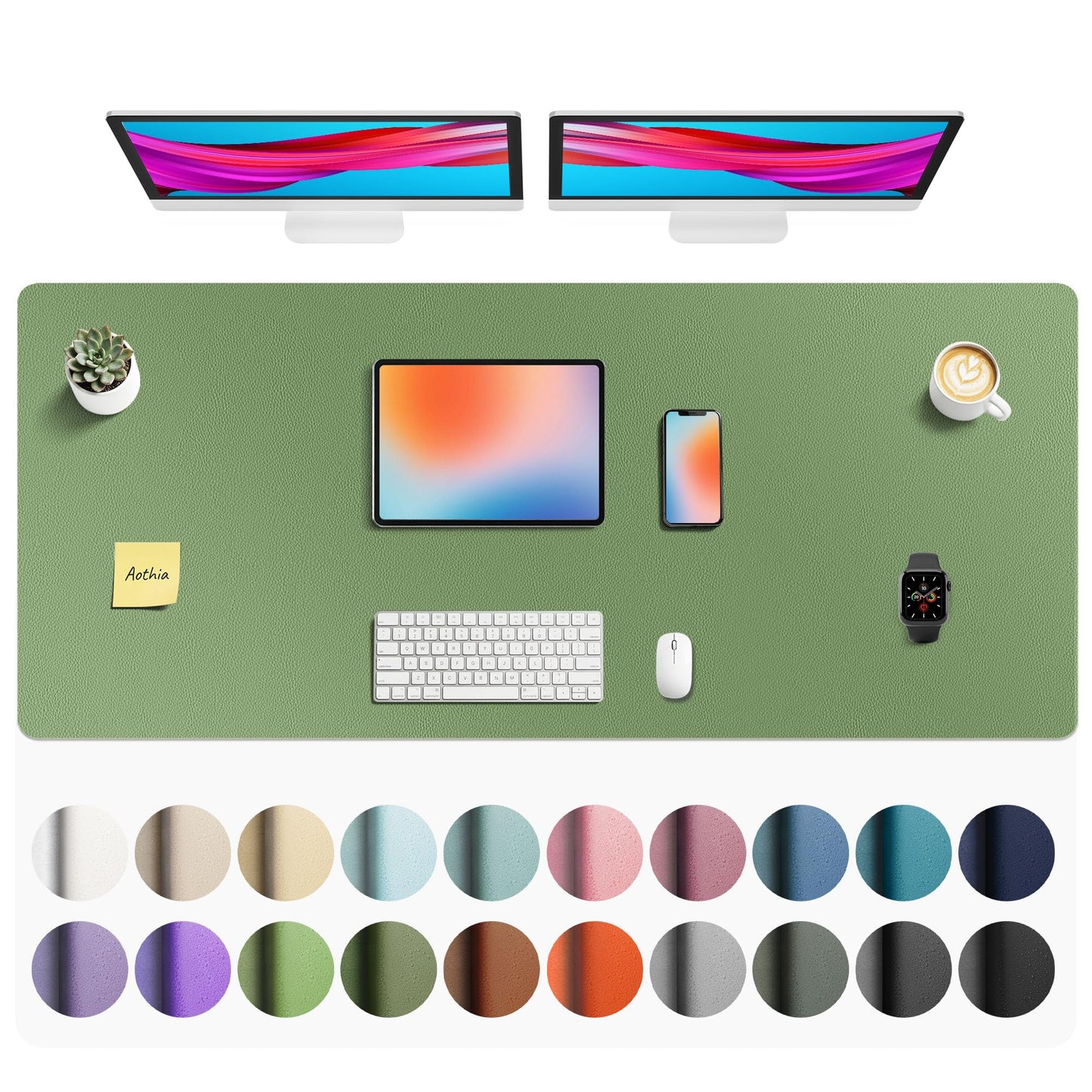 Aothia Leather Office Desk Pad Protector, Non-Slip PU Leather Desk Blotter, Waterproof Laptop Writing Mouse Pad for Office and Home, Black, 31.5" x 15.7"