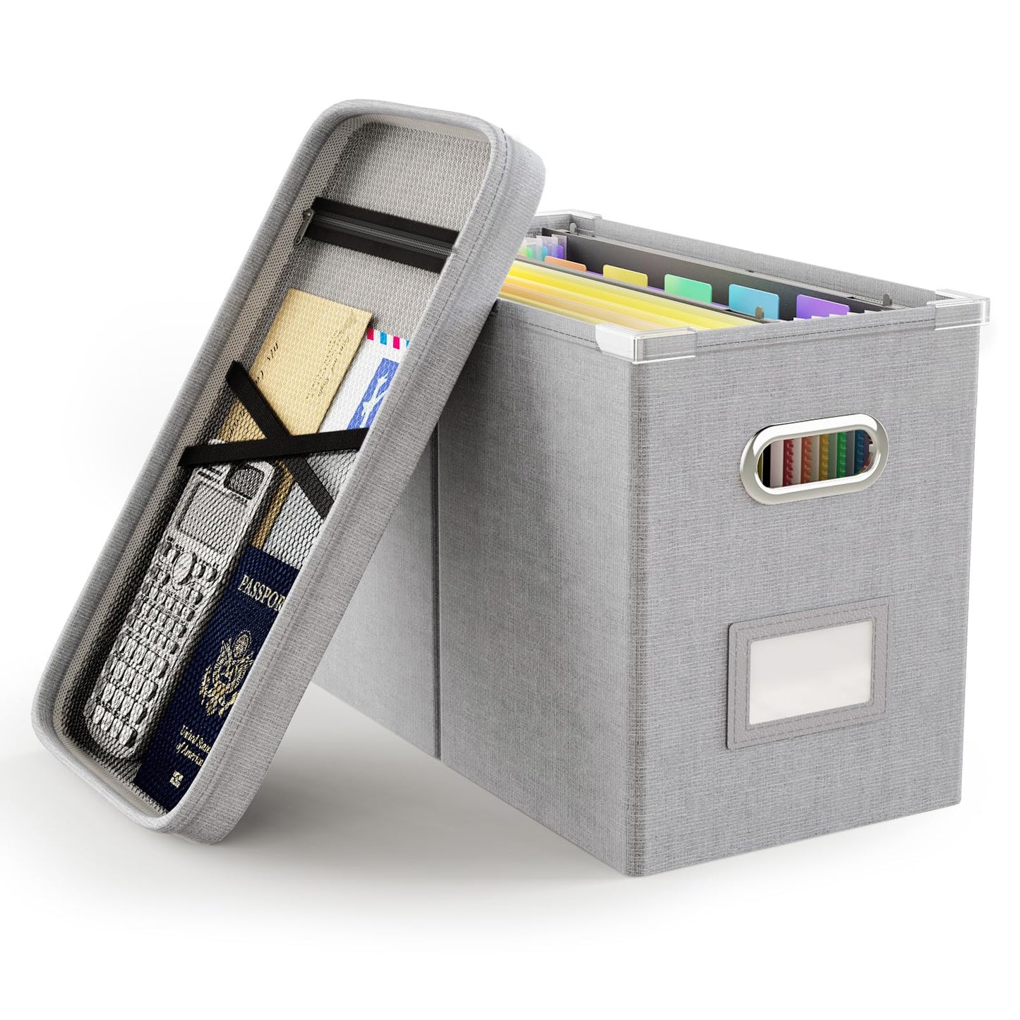 File Organizer Box with Lid, Hanging Filing File Box with Mesh Pocket, Document Organizer Box for Letter Files, Portable Storage Box(1 PCS, Green)