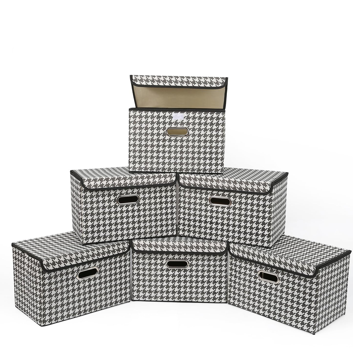 STOREONE Fabric Storage Cube Bins Foldable Organizer Container Collapsible Basket with Lids and Metal Handles, for Home, Bedroom, Closet (Black, 3 Pcs)