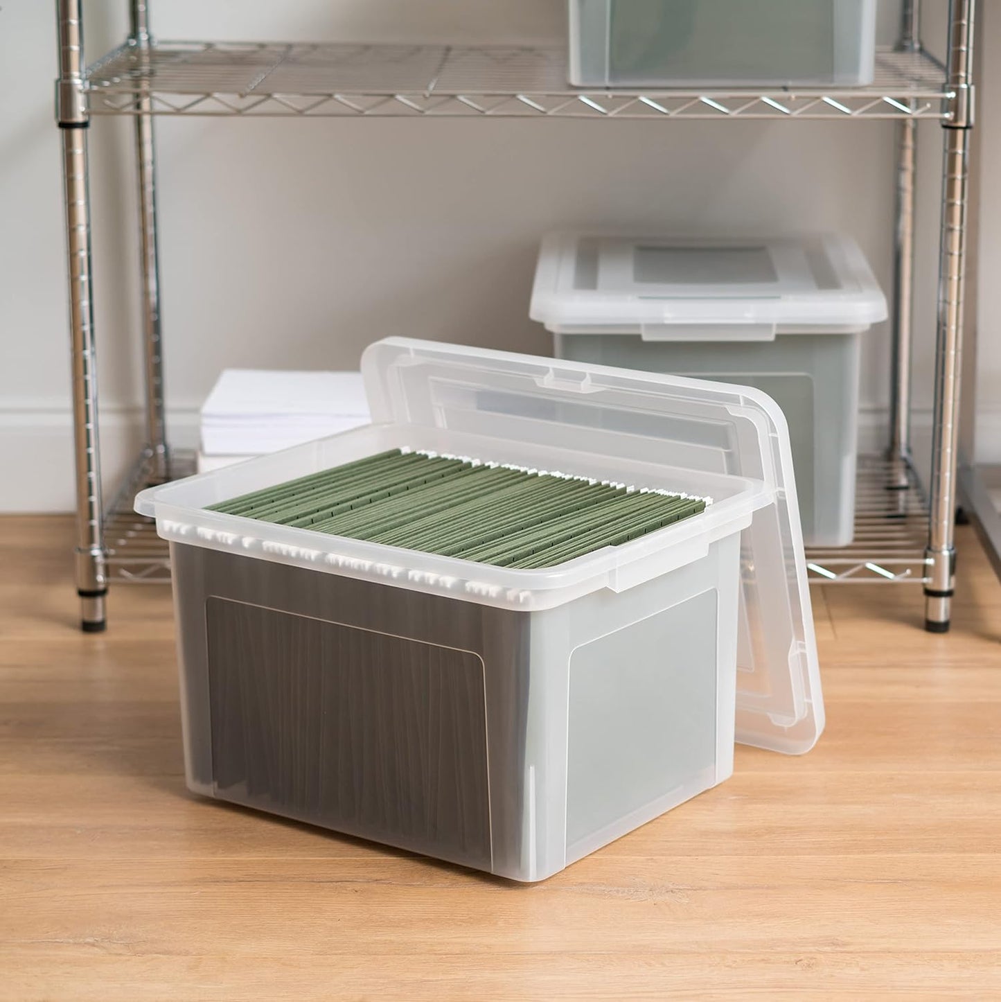 IRIS USA 35 Qt. Letter/Legal File Box with Latching Lid, Clear | Protect important documents, letter and legal files with secure storage for home offices, moving, and long-term organization