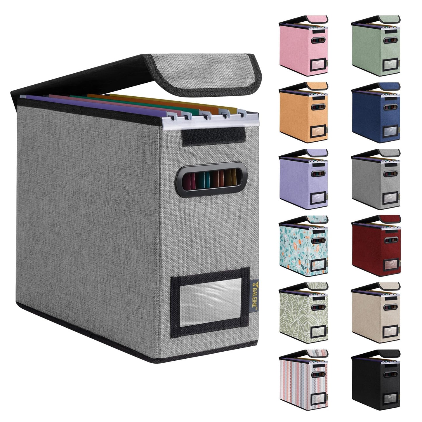 BALEINE File Organizer Box with Lid, Collapsible File Folder Organizer with Plastic Slide, Hanging File Folder Box for Office Document Storage (Tab Friendly, 1 Pack, Black)