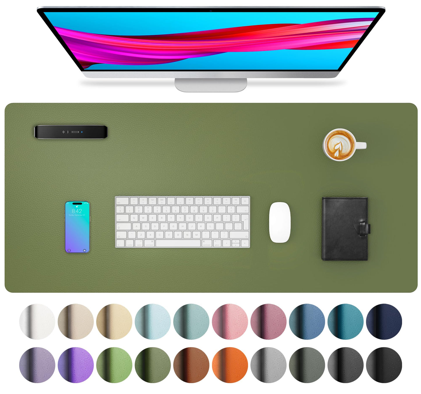 Aothia Leather Office Desk Pad Protector, Non-Slip PU Leather Desk Blotter, Waterproof Laptop Writing Mouse Pad for Office and Home, Black, 31.5" x 15.7"