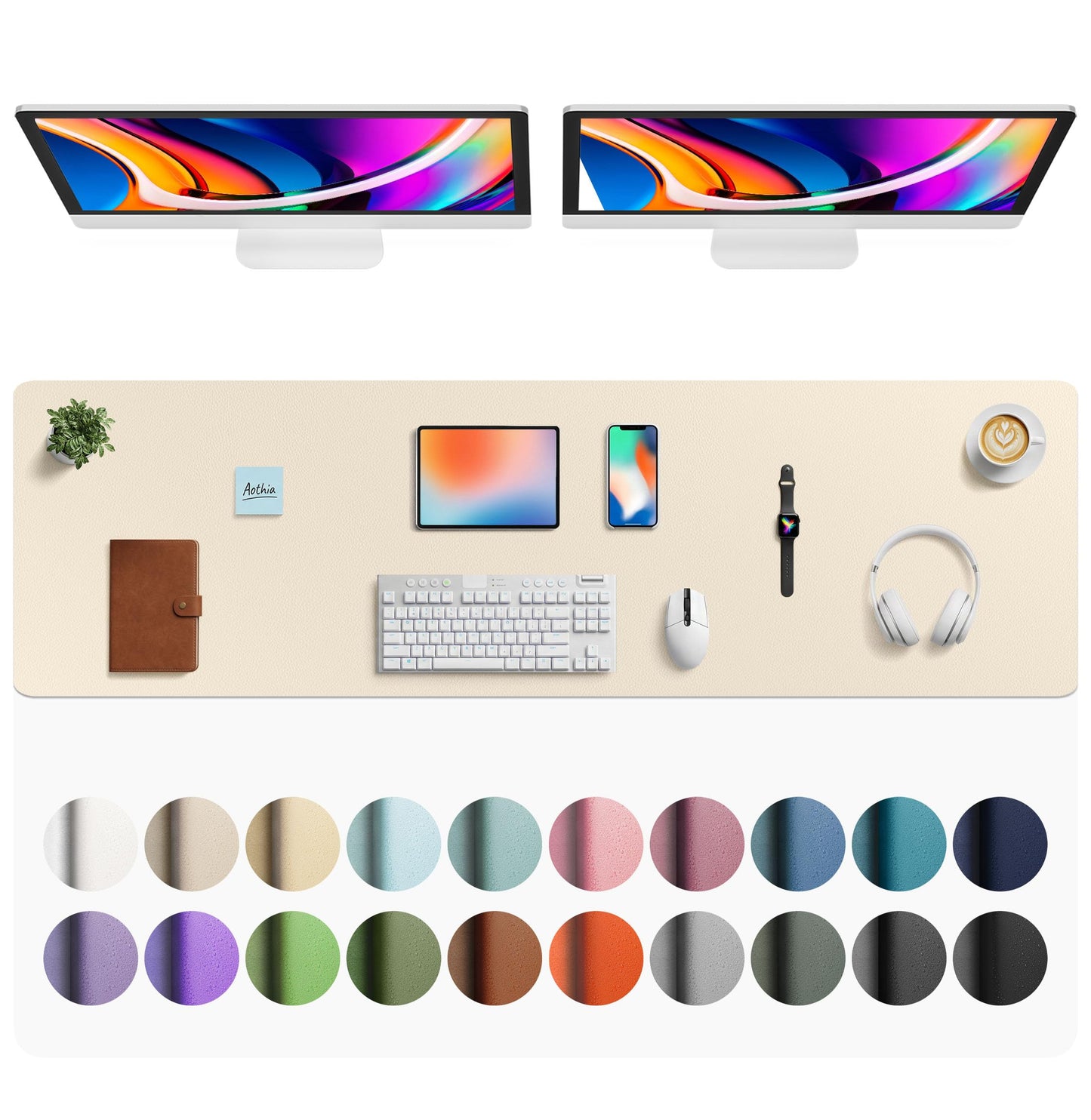 Aothia Leather Office Desk Pad Protector, Non-Slip PU Leather Desk Blotter, Waterproof Laptop Writing Mouse Pad for Office and Home, Black, 31.5" x 15.7"