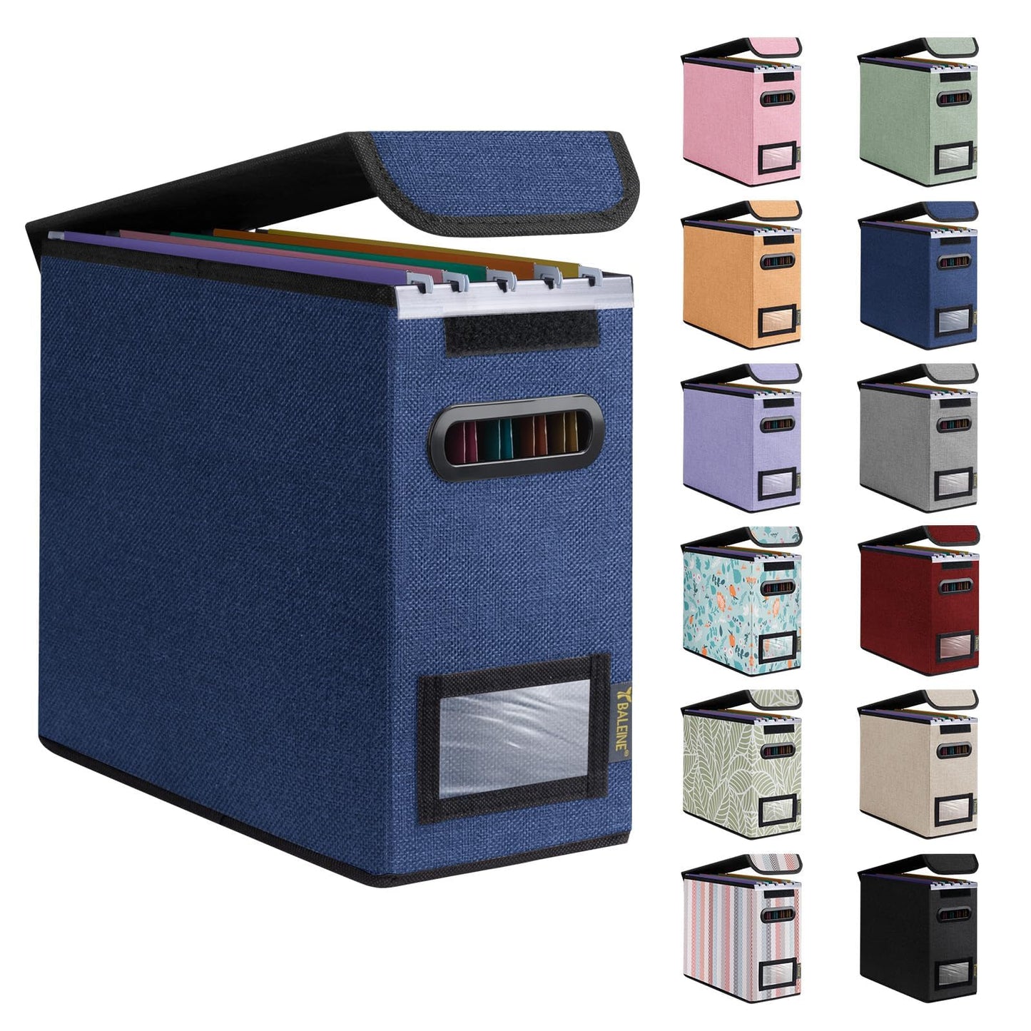 BALEINE File Organizer Box with Lid, Collapsible File Folder Organizer with Plastic Slide, Hanging File Folder Box for Office Document Storage (1 Pack, Black)