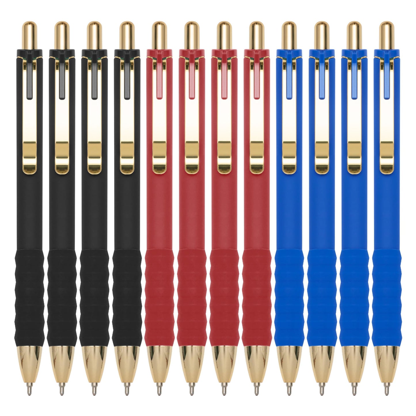 Linbsunne Ballpoint Pens Black Medium Point 1mm Pen with Super Soft Grip Ball Point Pen for Men Women Retractable Pens (gold-12 pcs)