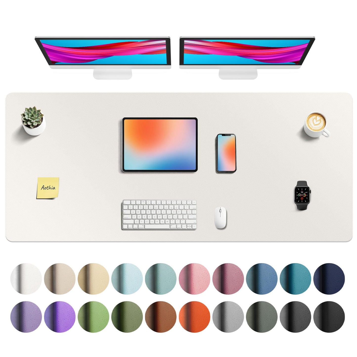 Aothia Leather Office Desk Pad Protector, Non-Slip PU Leather Desk Blotter, Waterproof Laptop Writing Mouse Pad for Office and Home, Black, 31.5" x 15.7"