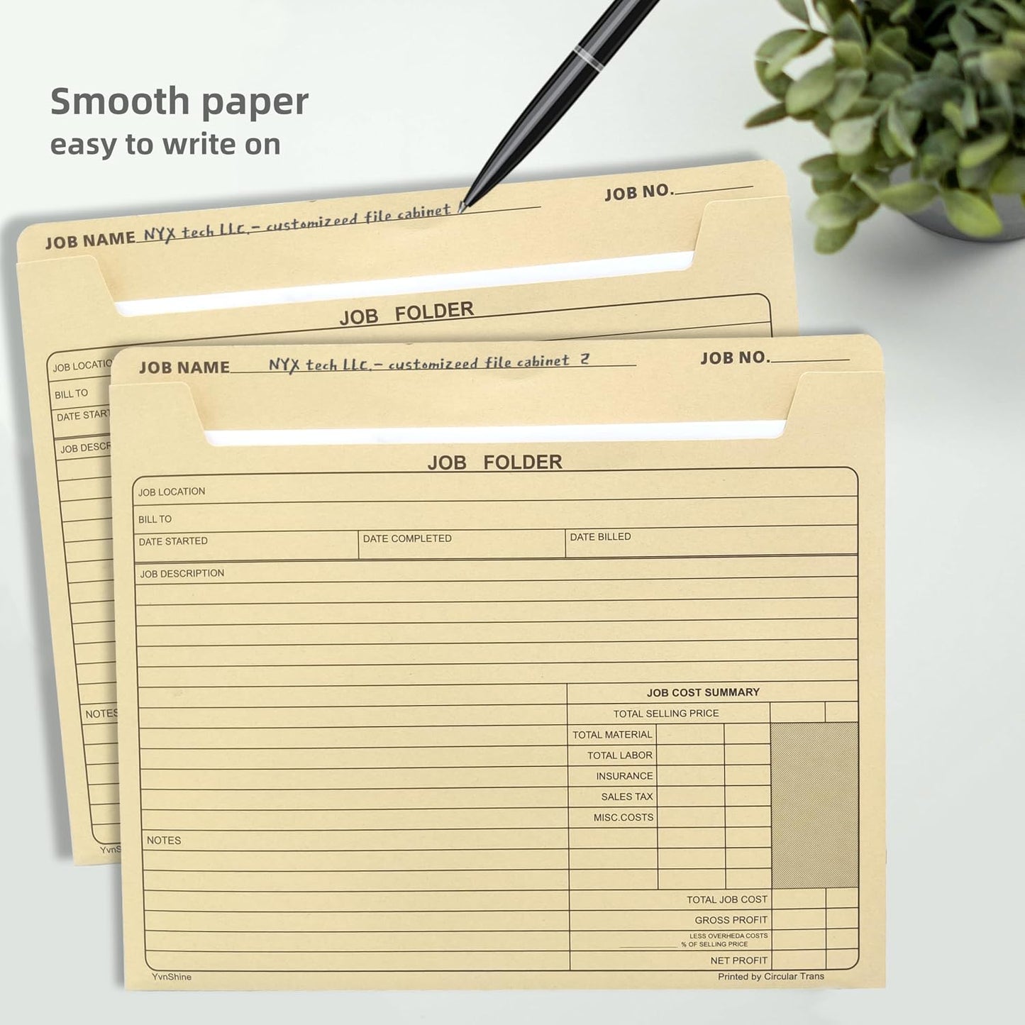 Preprinted Project Jackets, 3-Sided Closed Manila folders, Letter Size (Job Folder (50 Pack))