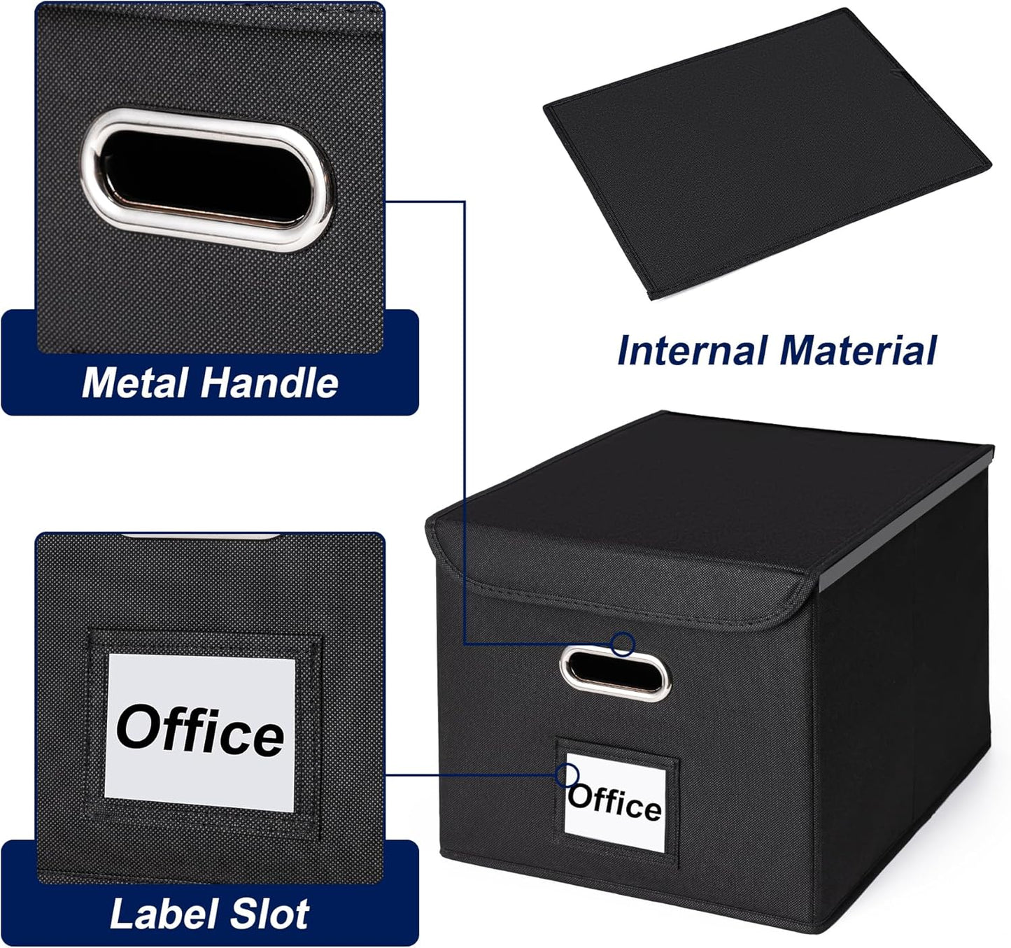 CADONO File Organizer Box with Lid, Large Hanging File Folder Organizer with Plastic Slide, Collapsible Portable Filing Storage Boxes for Office/Decor/Home (Black, 14.9 x 12.59 x 10.8 inch)