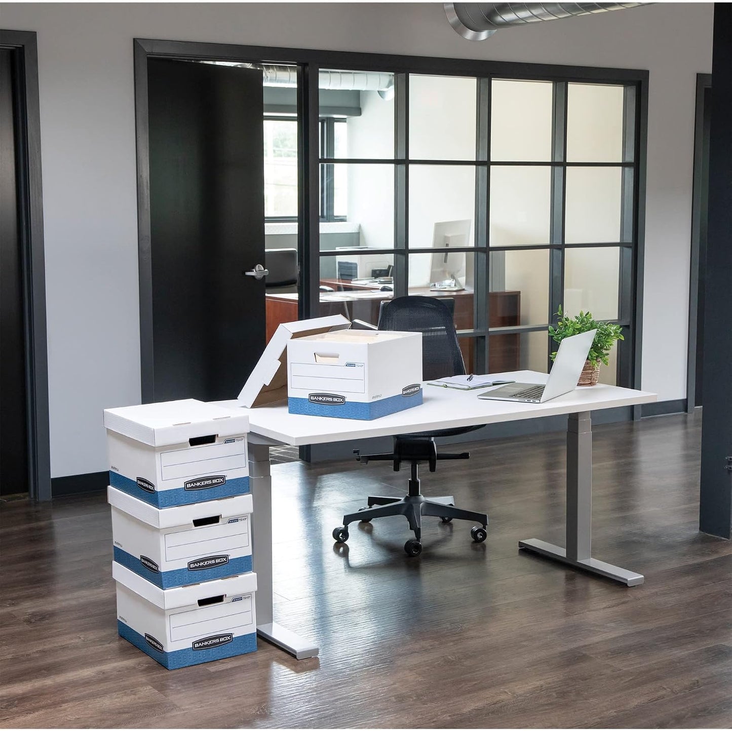 Bankers Box 4-Pack Medium-Duty File Storage Boxes, Letter/Legal, FastFold | Speed through filing with FastFold setup, sturdy stacking, reinforced handles, and dependable document protection.