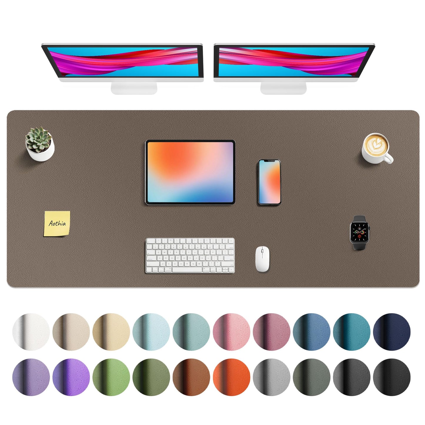 Aothia Leather Office Desk Pad Protector, Non-Slip PU Leather Desk Blotter, Waterproof Laptop Writing Mouse Pad for Office and Home, Black, 31.5" x 15.7"