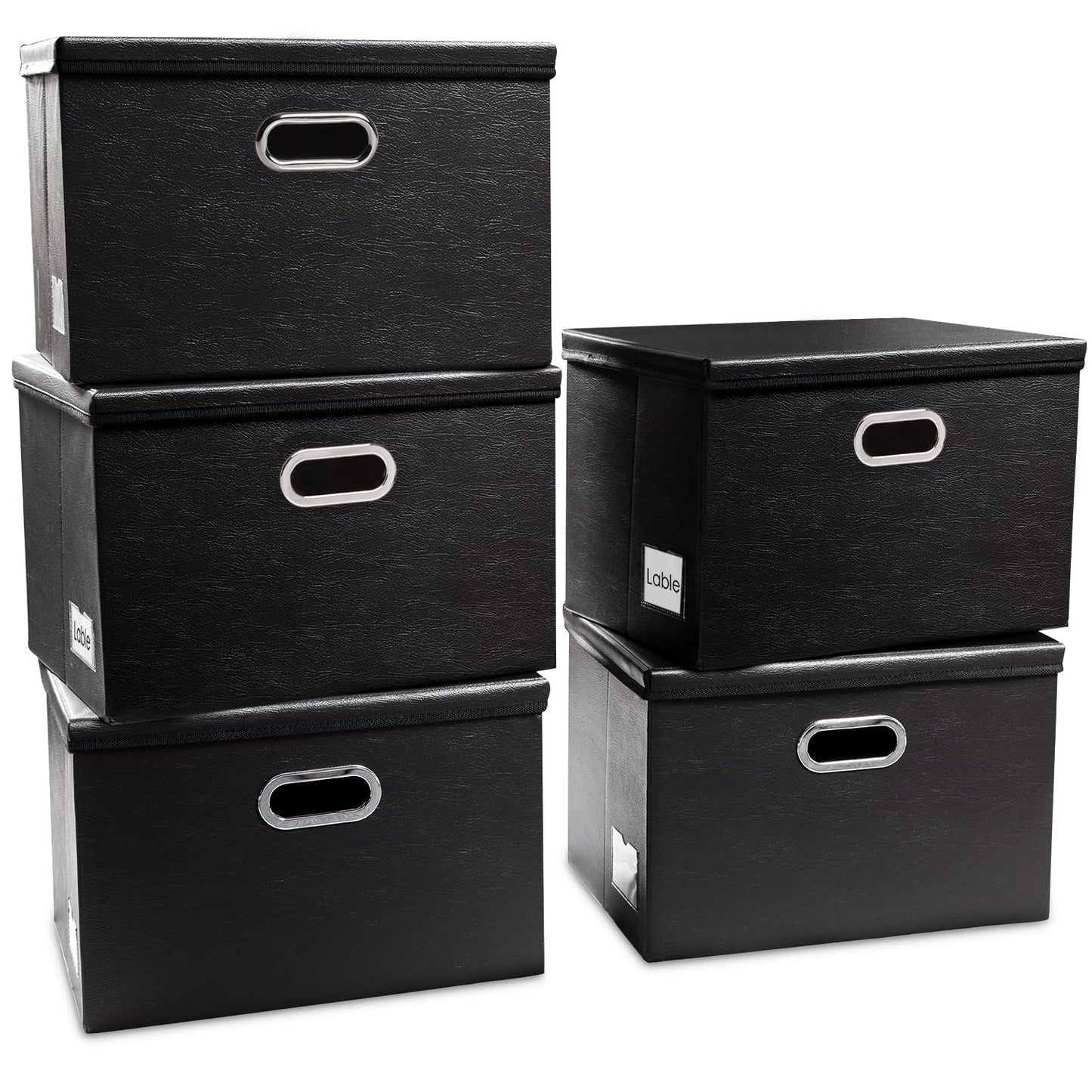 PRANDOM Large Collapsible Storage Bin with Lid [1-Pack] Leather Fabric Foldable Storage Box Organizer Containes Basket Cube with Cover for Home Bedroom Closet Office Nursery Black (17.7x11.8x11.8)