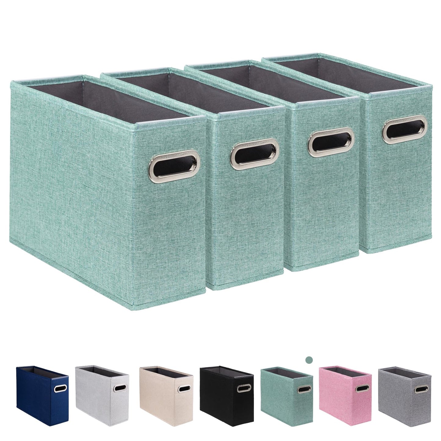 4 Pack Letter Size File Storage Box Collapsible, Fabric Hanging File Folders Organizer, Portable Office Document Holder with Metal Handle, Smooth PVC Rails, Beige