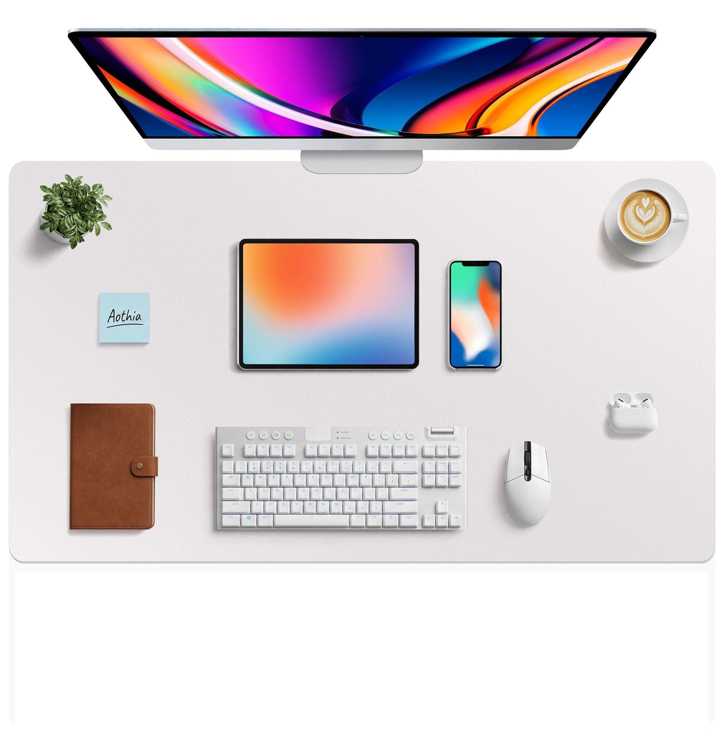 Aothia Leather Office Desk Pad Protector, Non-Slip PU Leather Desk Blotter, Waterproof Laptop Writing Mouse Pad for Office and Home, Black, 31.5" x 15.7"