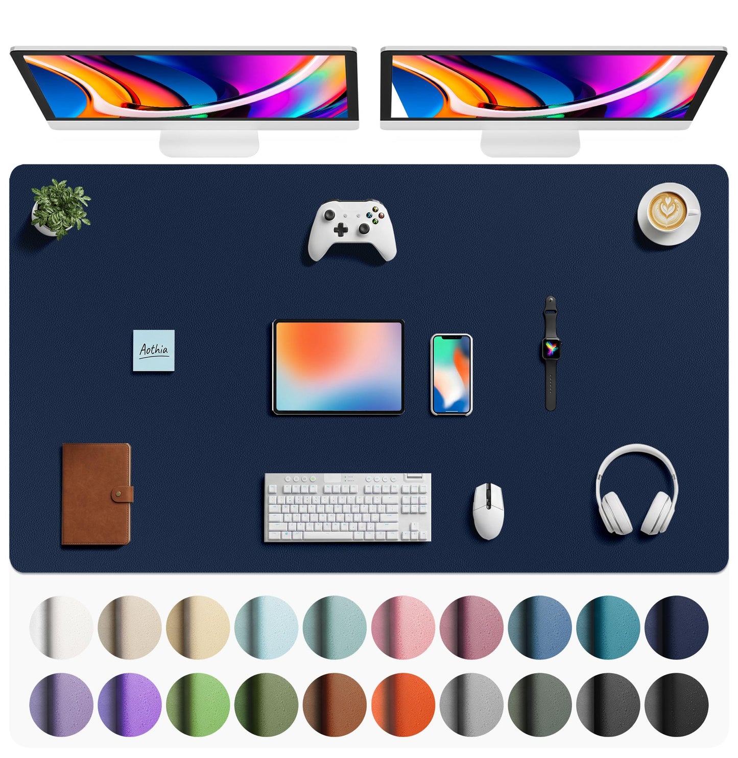 Aothia Leather Office Desk Pad Protector, Non-Slip PU Leather Desk Blotter, Waterproof Laptop Writing Mouse Pad for Office and Home, Black, 31.5" x 15.7"