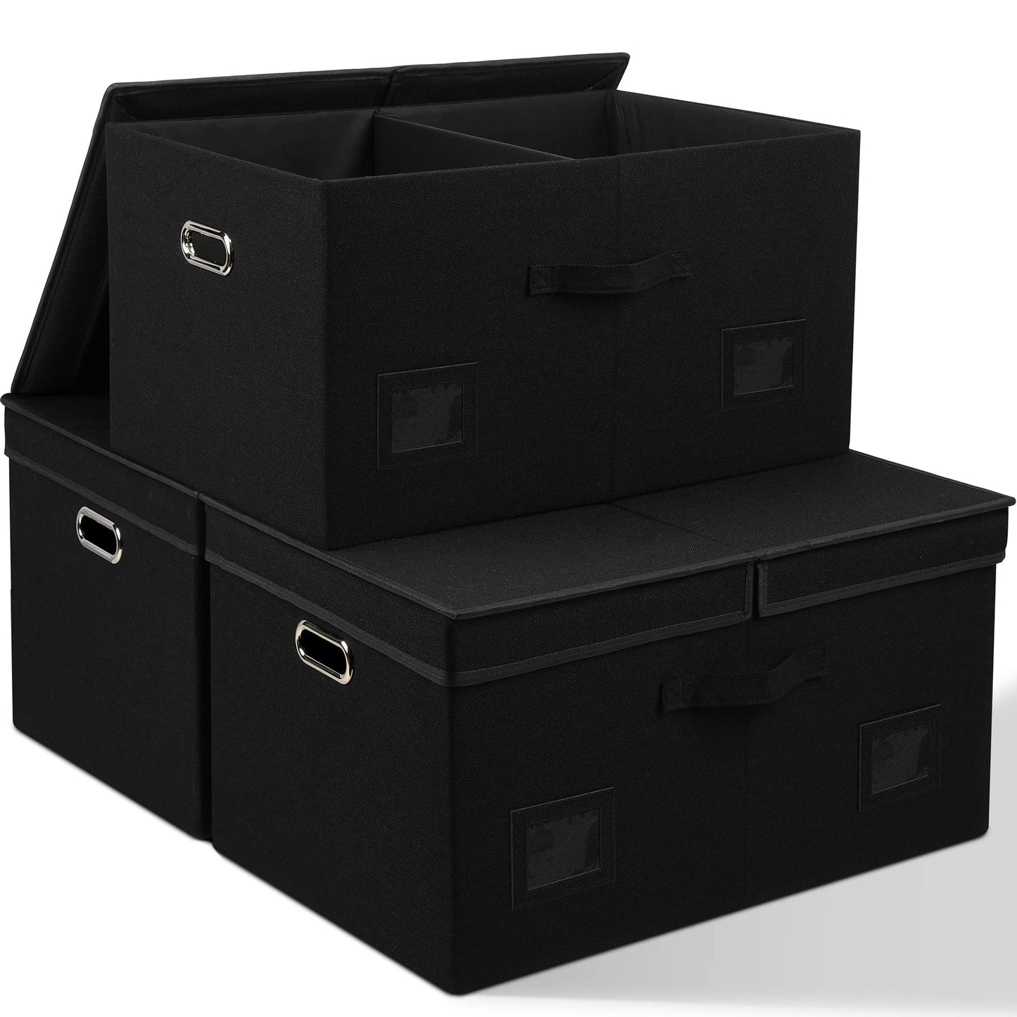 Graciadeco Large Quart Collapsible Stackable Storage Bins with Lids, 3 Packs Beige Linen Fabric Closet Boxes with Lids, Storage Cube Baskets Container Organizers for Bedroom Office(16.6 x 11.7 x 10.8) | 36 Quart 3 Pack Beige Collapsible Stackable Linen Fa